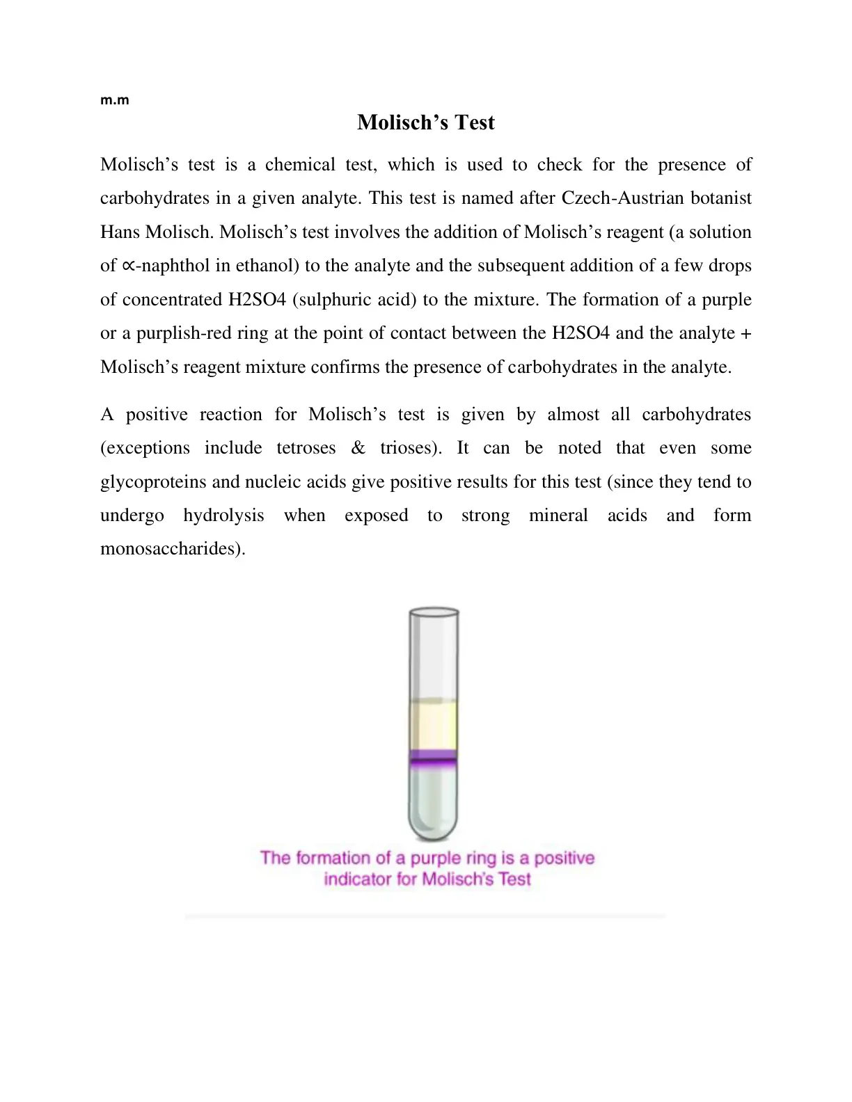 غلاف تقرير Molisch's Test