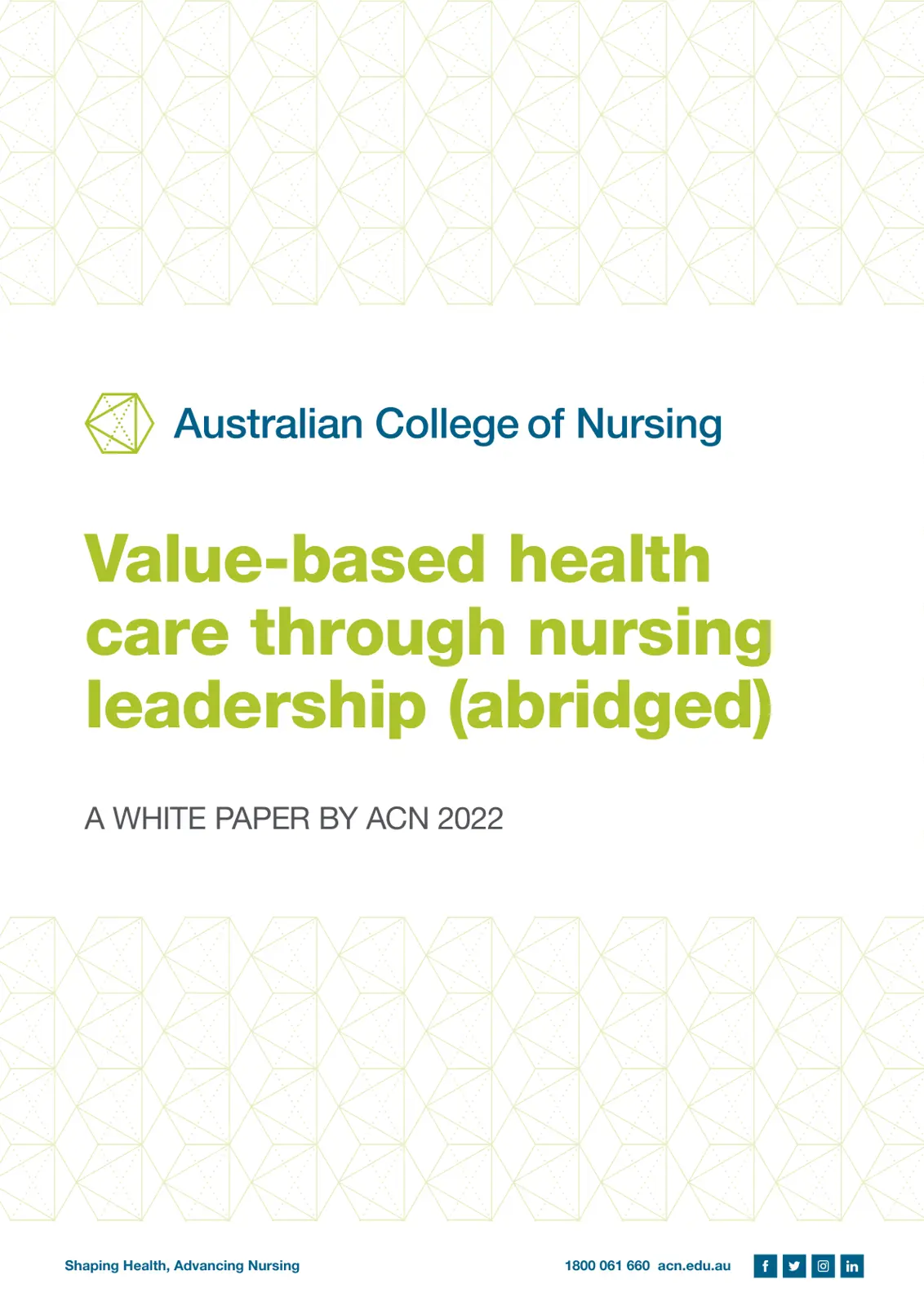 غلاف تقرير Value-based health care through nursing leadership (abridged)