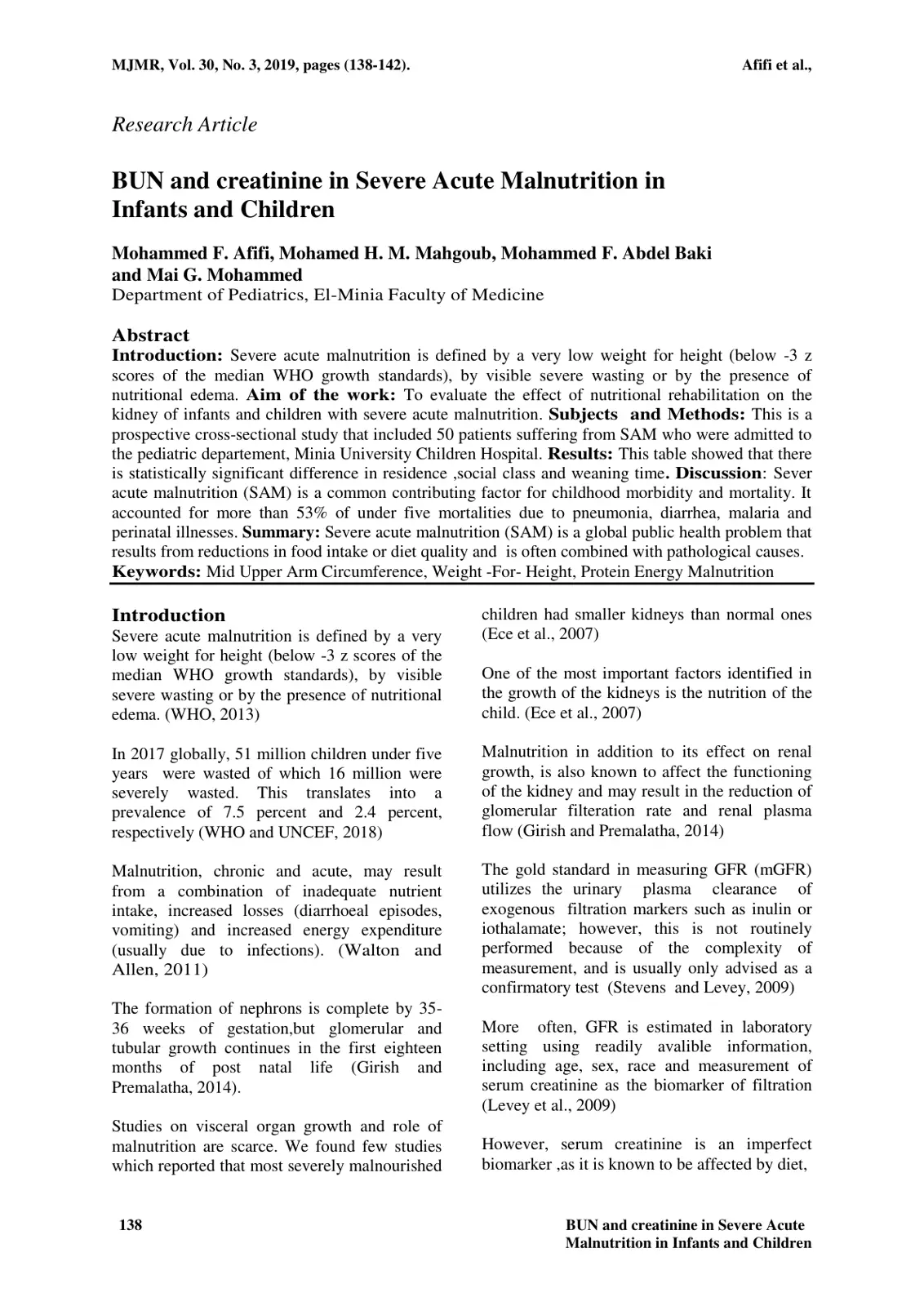 غلاف تقرير BUN and creatinine in Severe Acute Malnutrition in Infants and Children