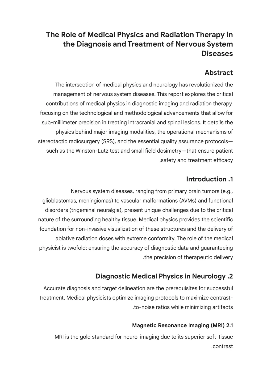 غلاف تقرير The Role of Medical Physics and Radiation Therapy in the Diagnosis and Treatment of Nervous System Diseases