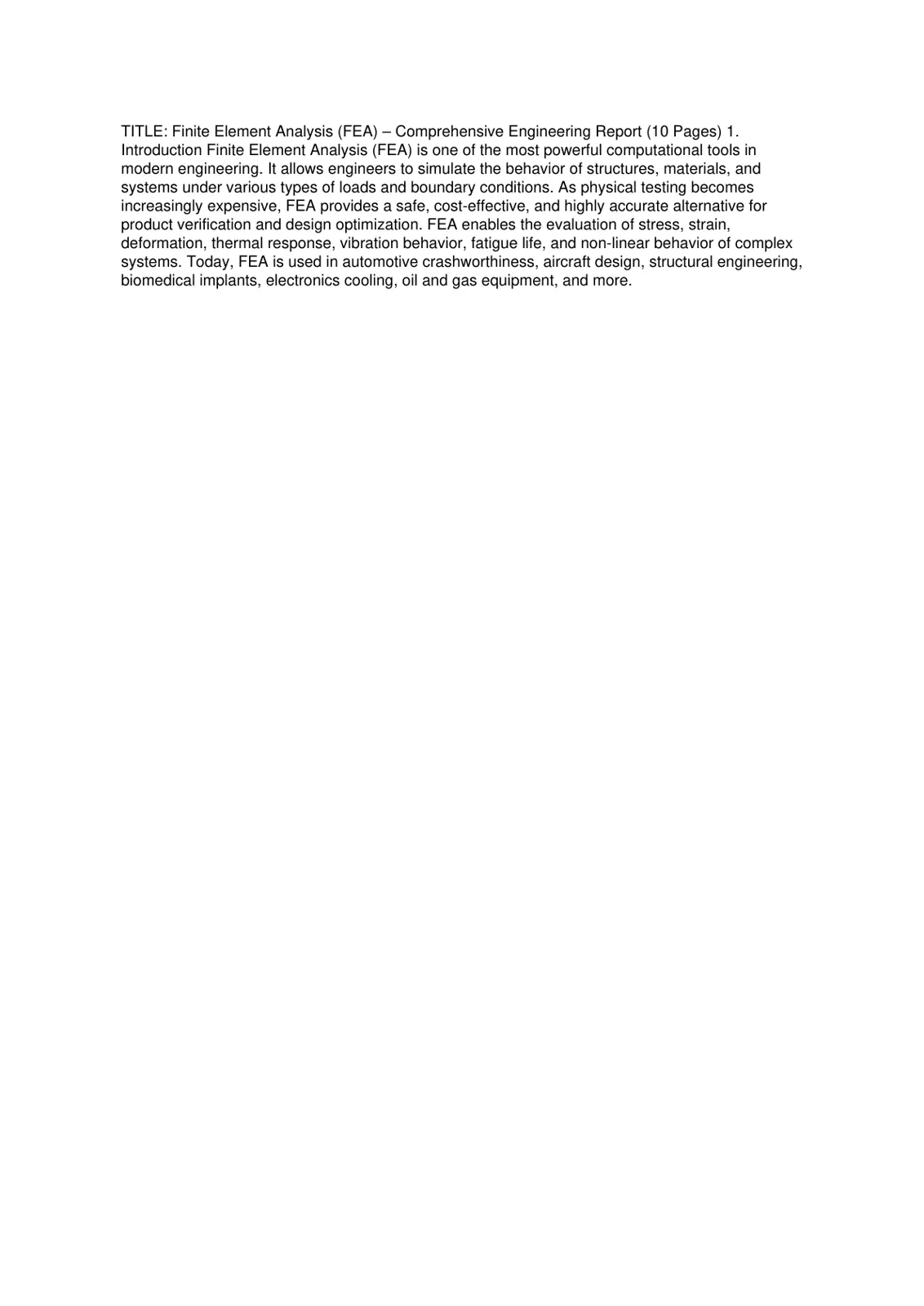 غلاف تقرير Finite Element Analysis (FEA) - Comprehensive Engineering Report (10 Pages)