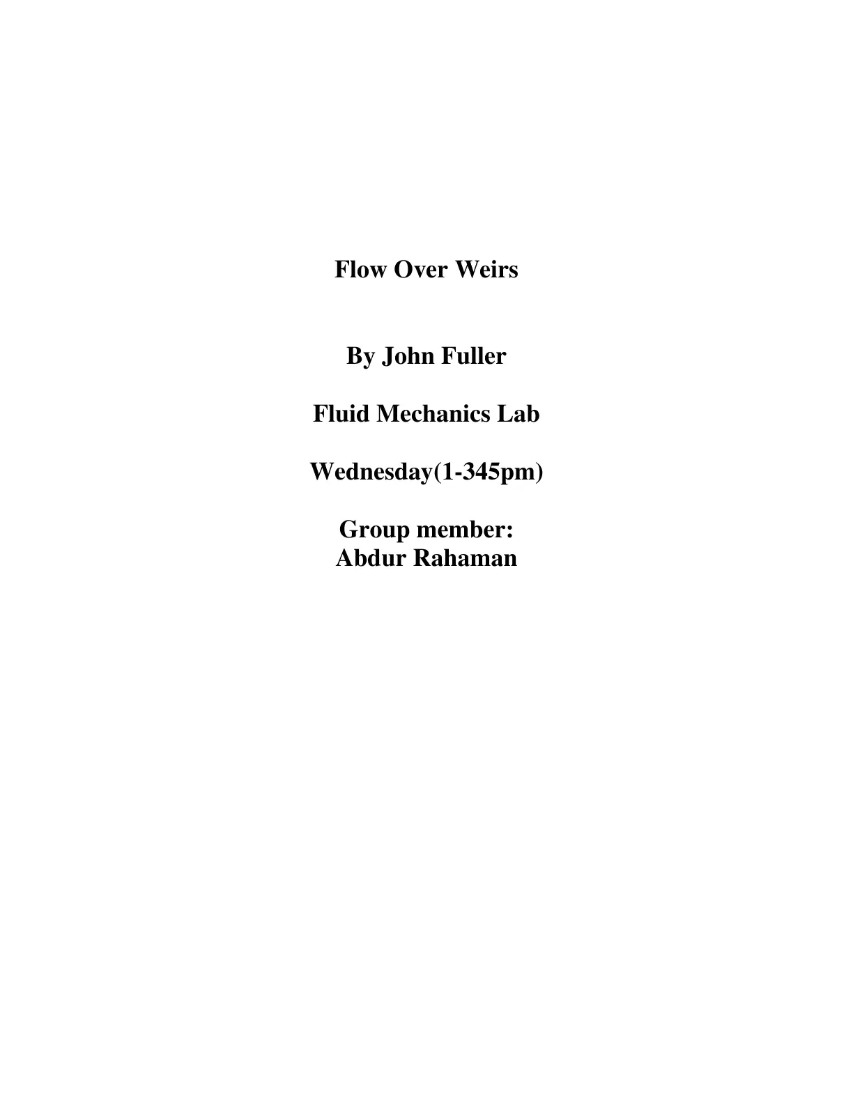 غلاف تقرير Flow Over Weirs