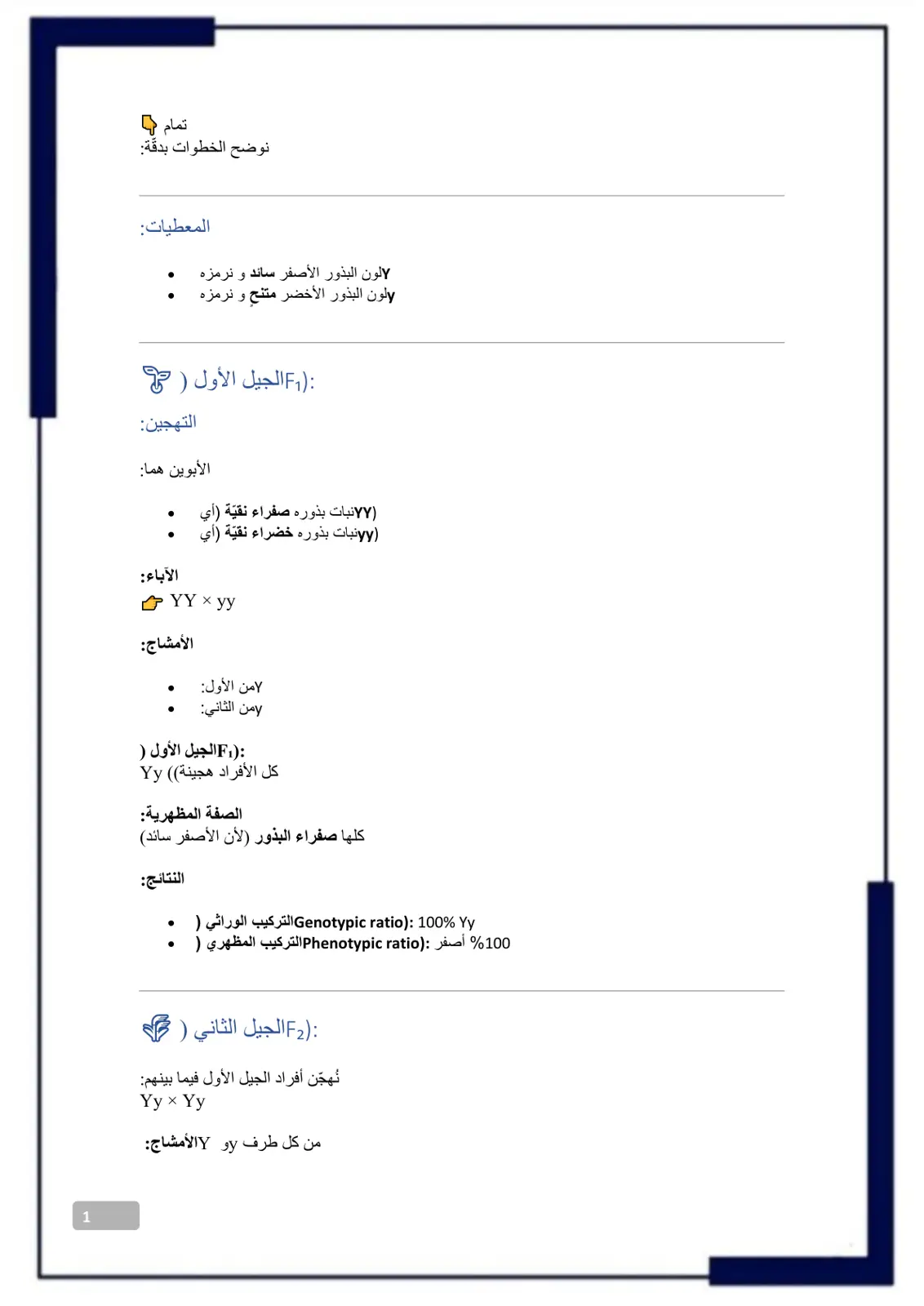 غلاف تقرير قوانين مندل في الوراثة - الصفات السائدة والمتنحية