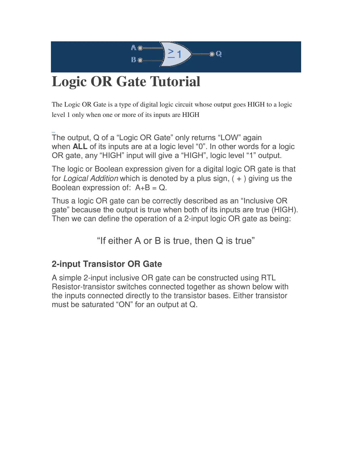 غلاف تقرير Logic OR Gate Tutorial