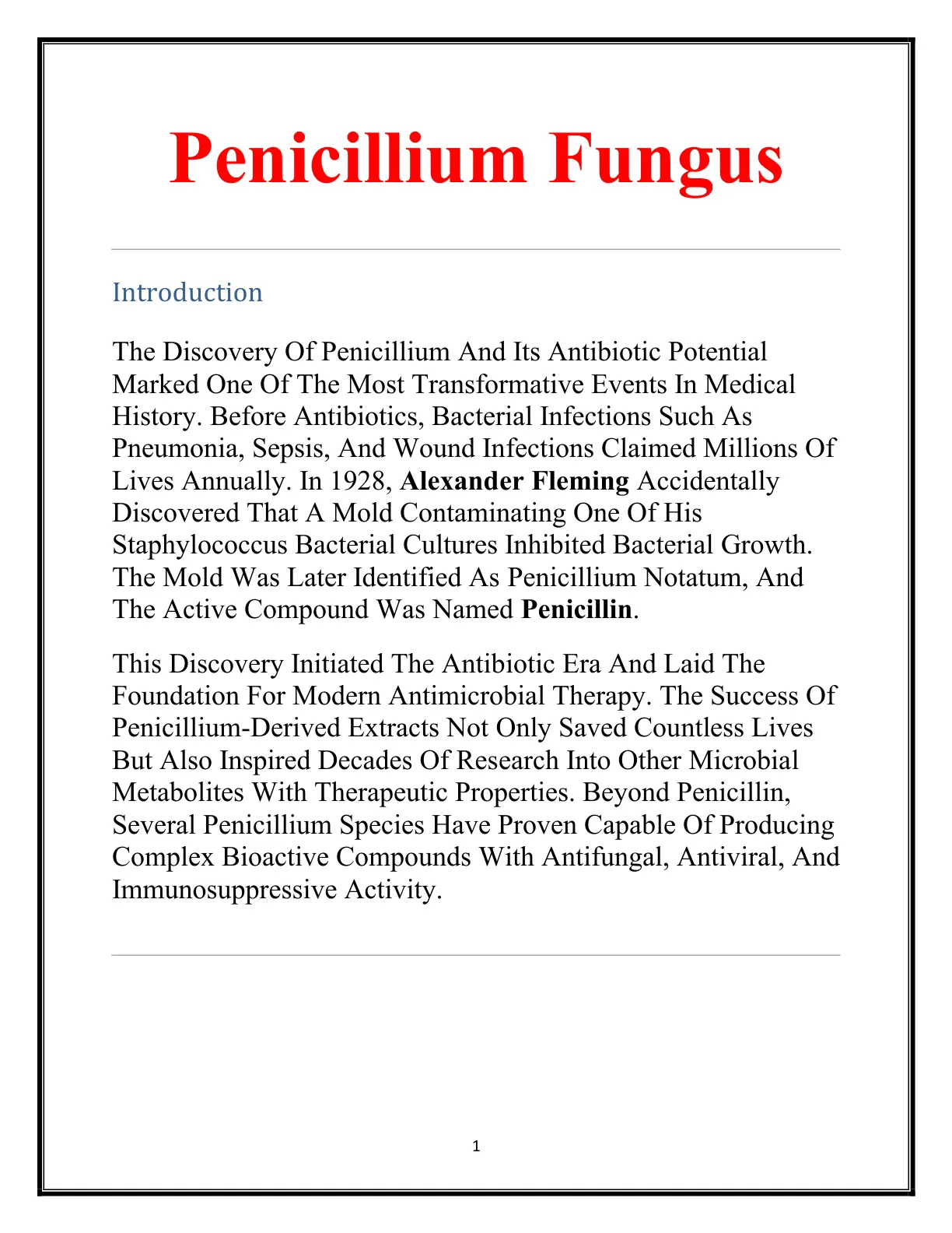 غلاف تقرير Penicillium Fungus