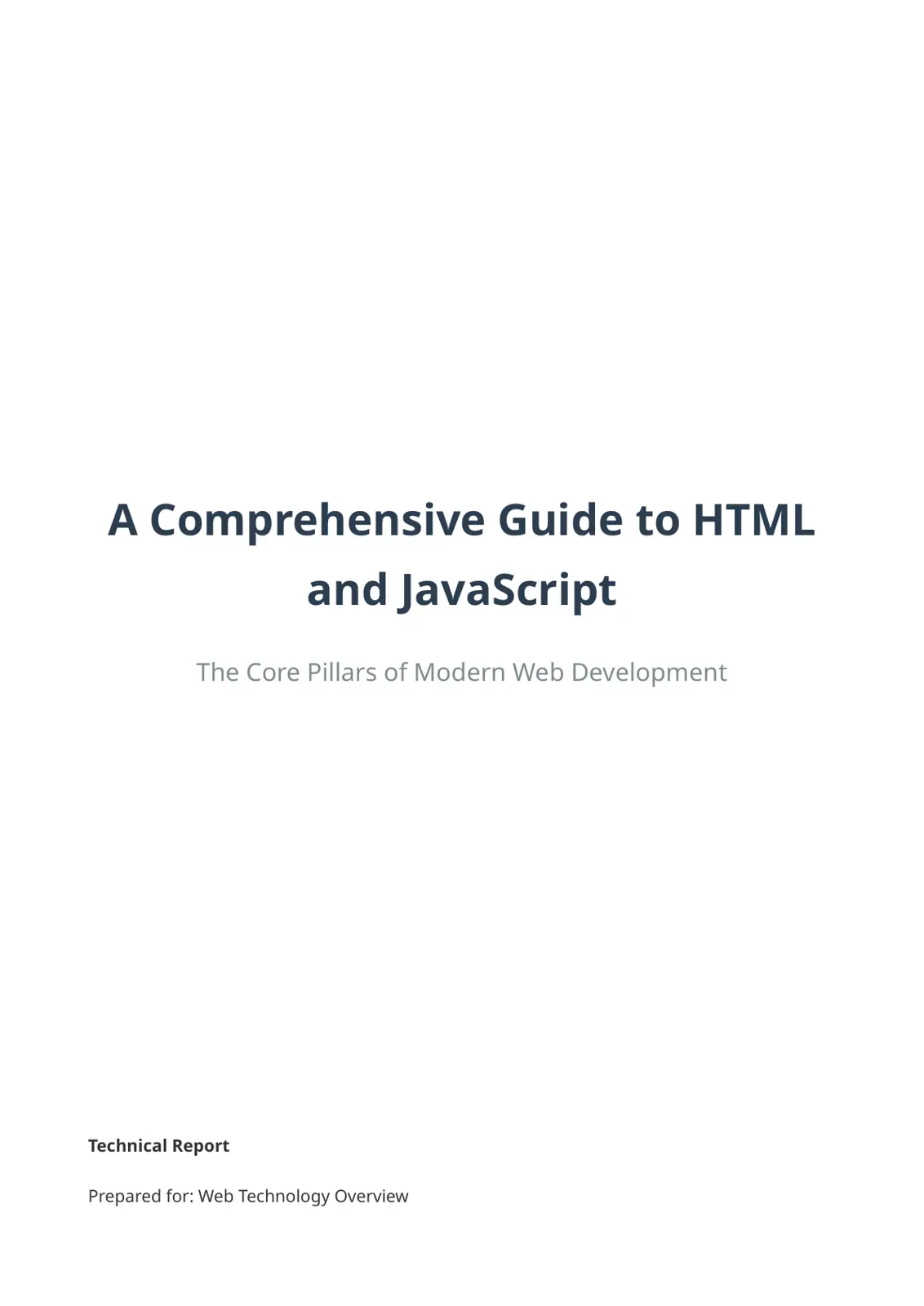 غلاف تقرير A Comprehensive Guide to HTML and JavaScript