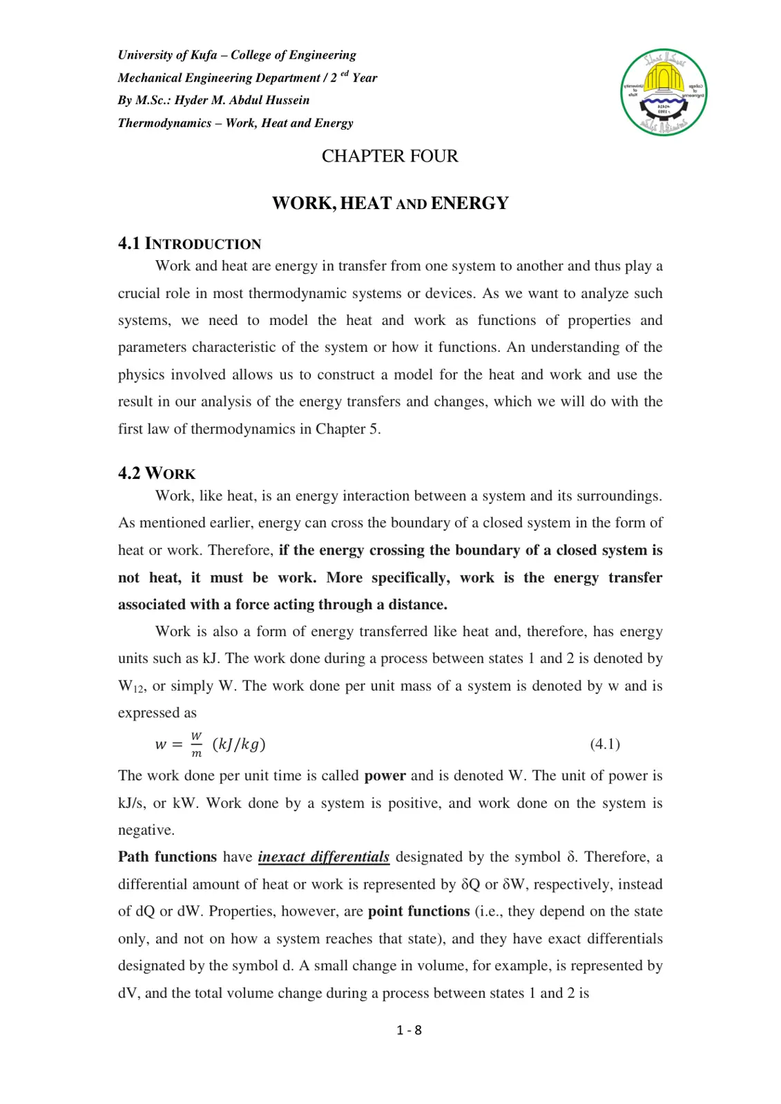 غلاف تقرير Thermodynamics - Work, Heat and Energy