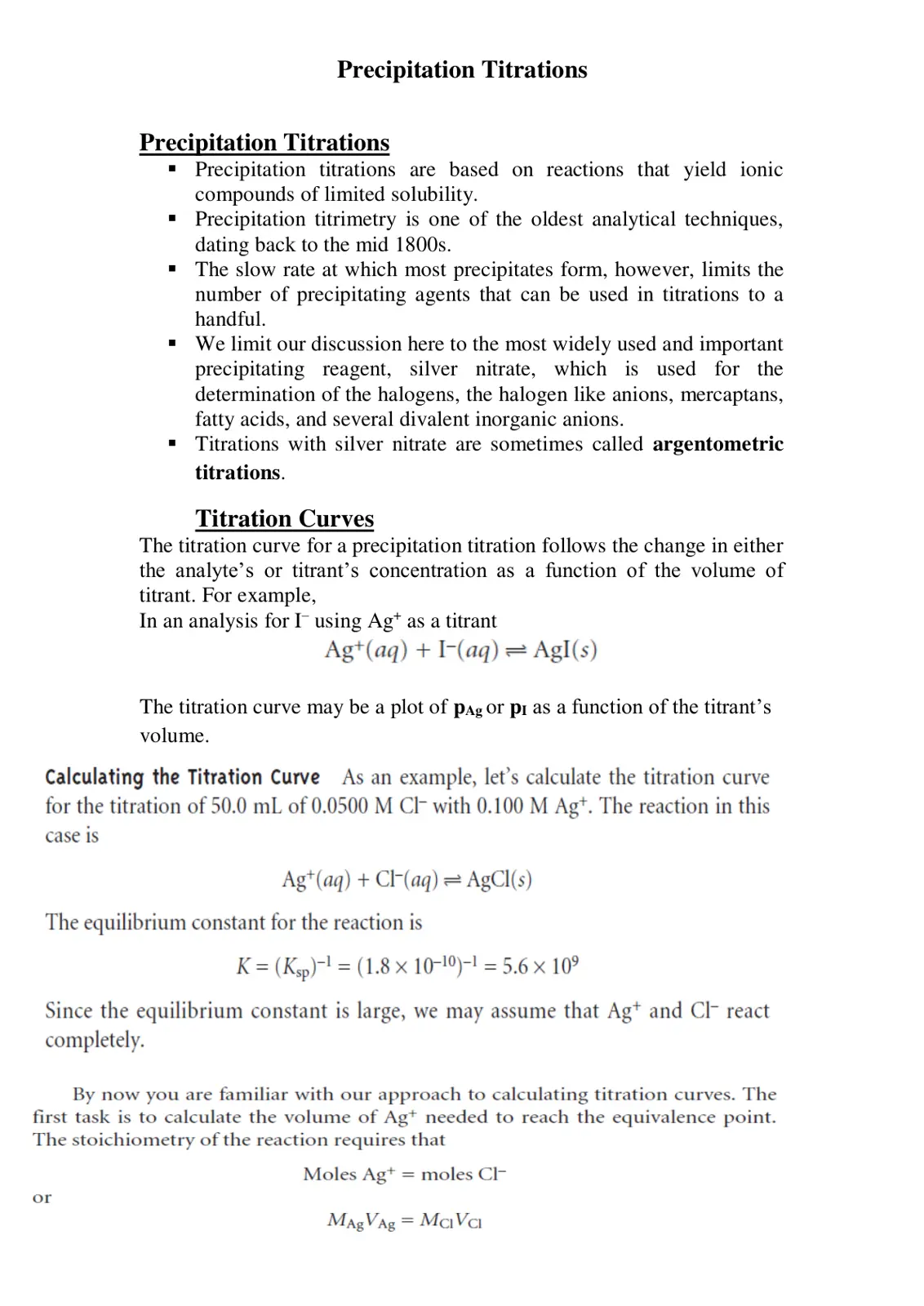 غلاف تقرير Precipitation Titrations