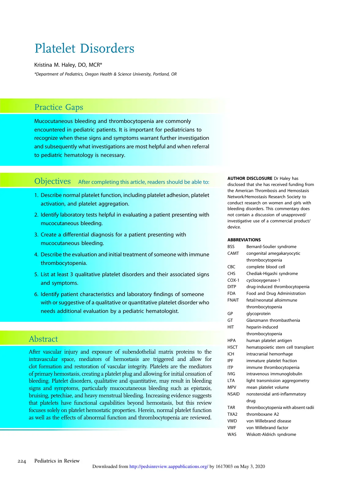 غلاف تقرير Platelet Disorders