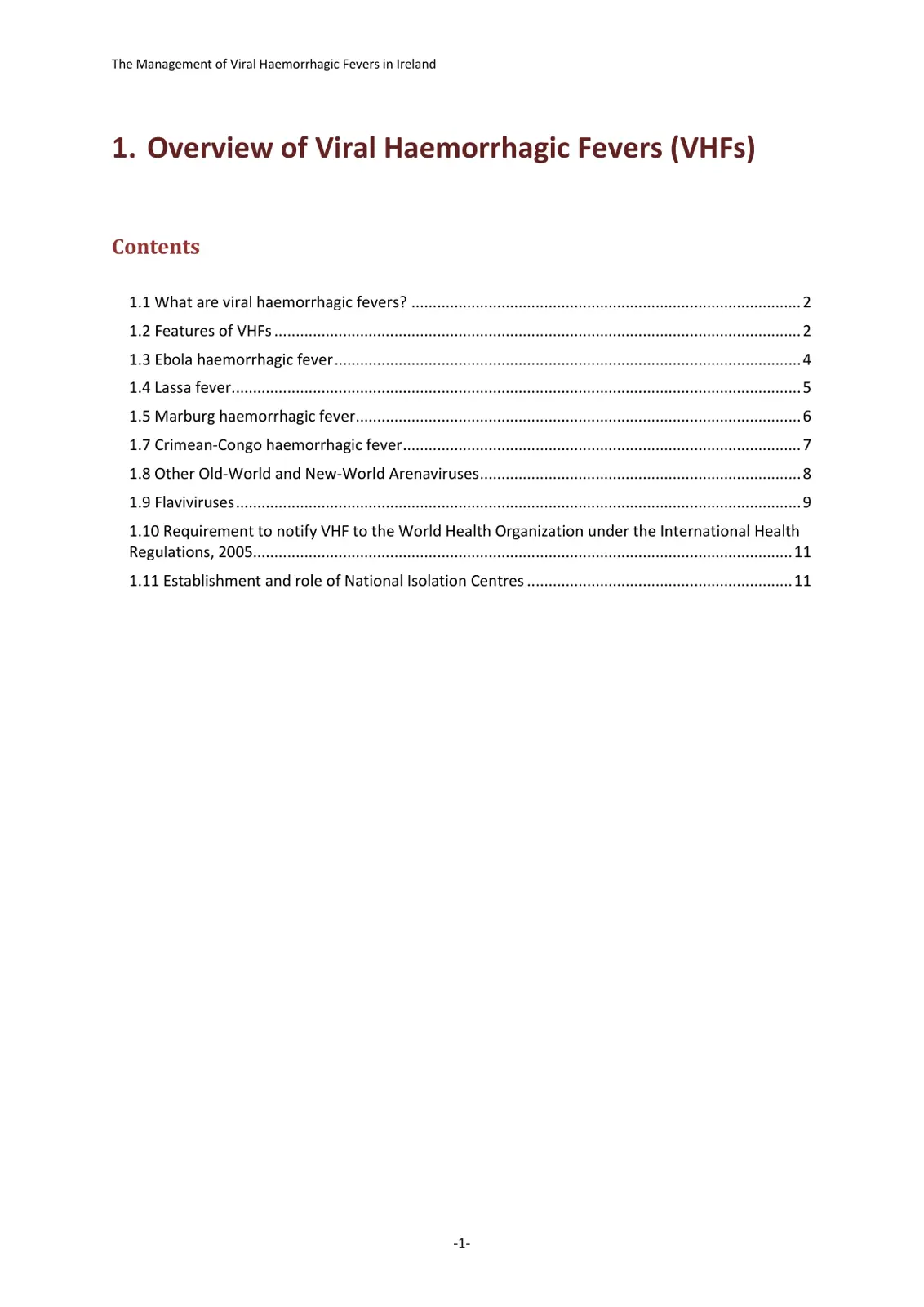 غلاف تقرير The Management of Viral Haemorrhagic Fevers in Ireland