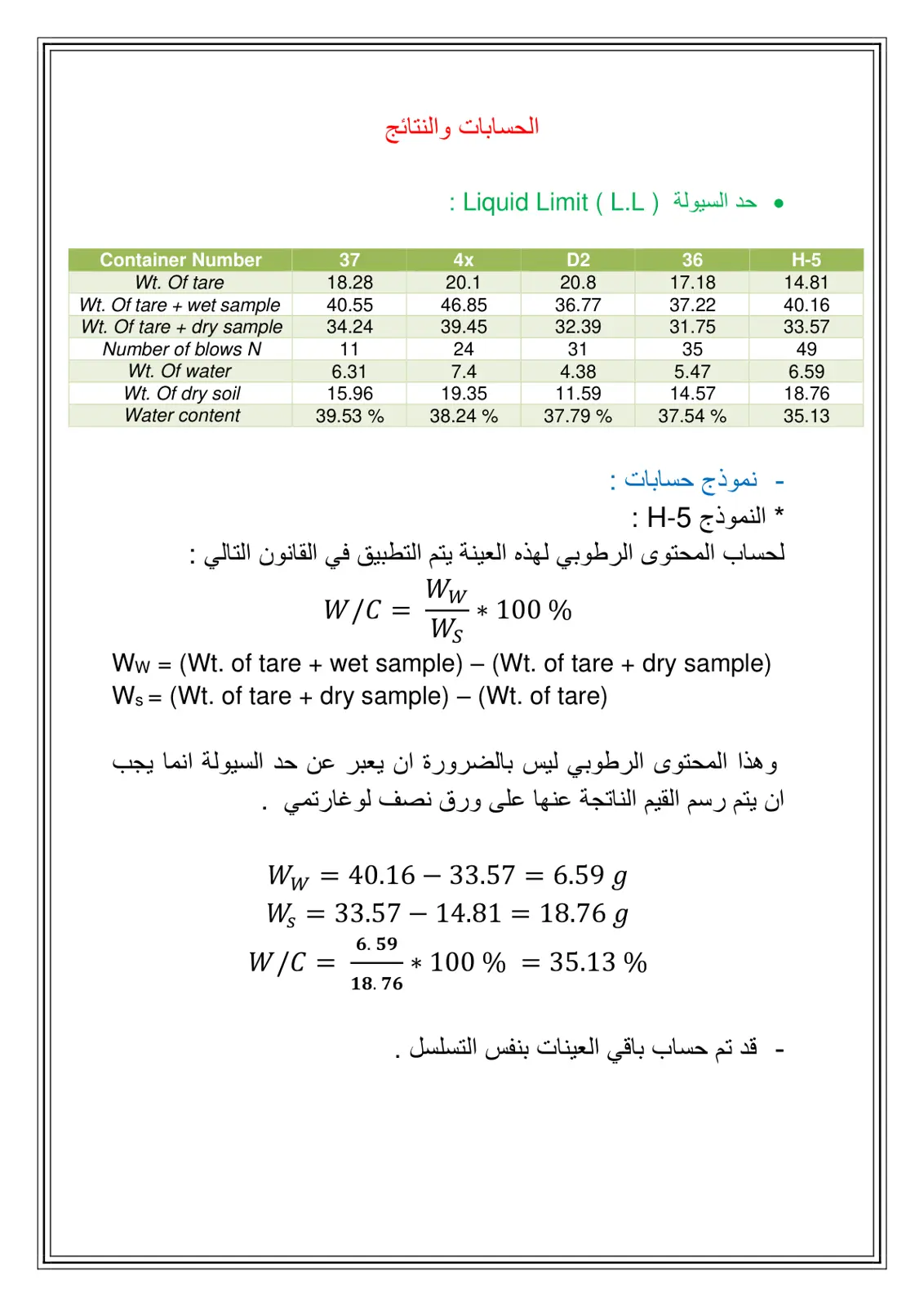 غلاف تقرير الحسابات والنتائج - حدود السيولة (Liquid Limit)