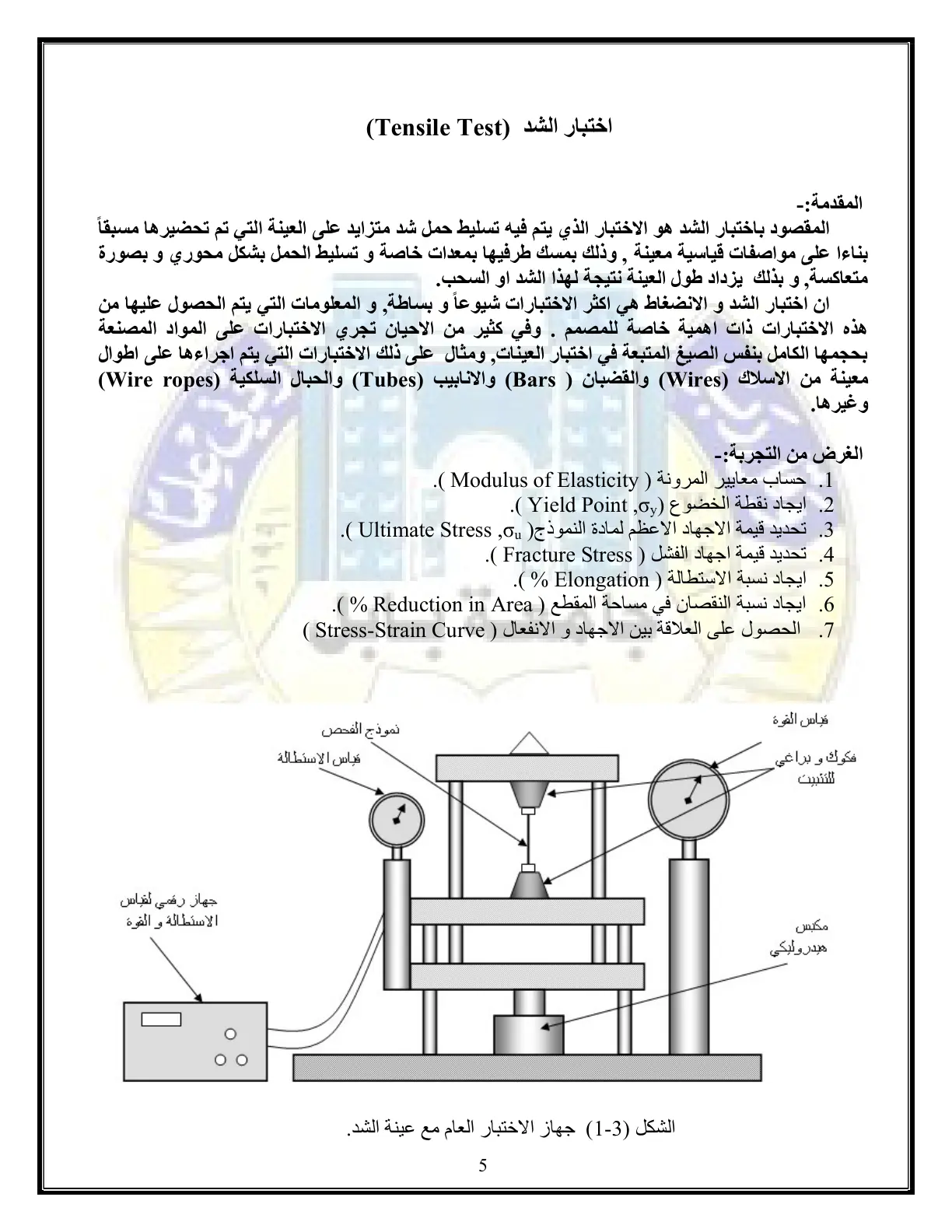 غلاف تقرير اختبار الشد (Tensile Test)