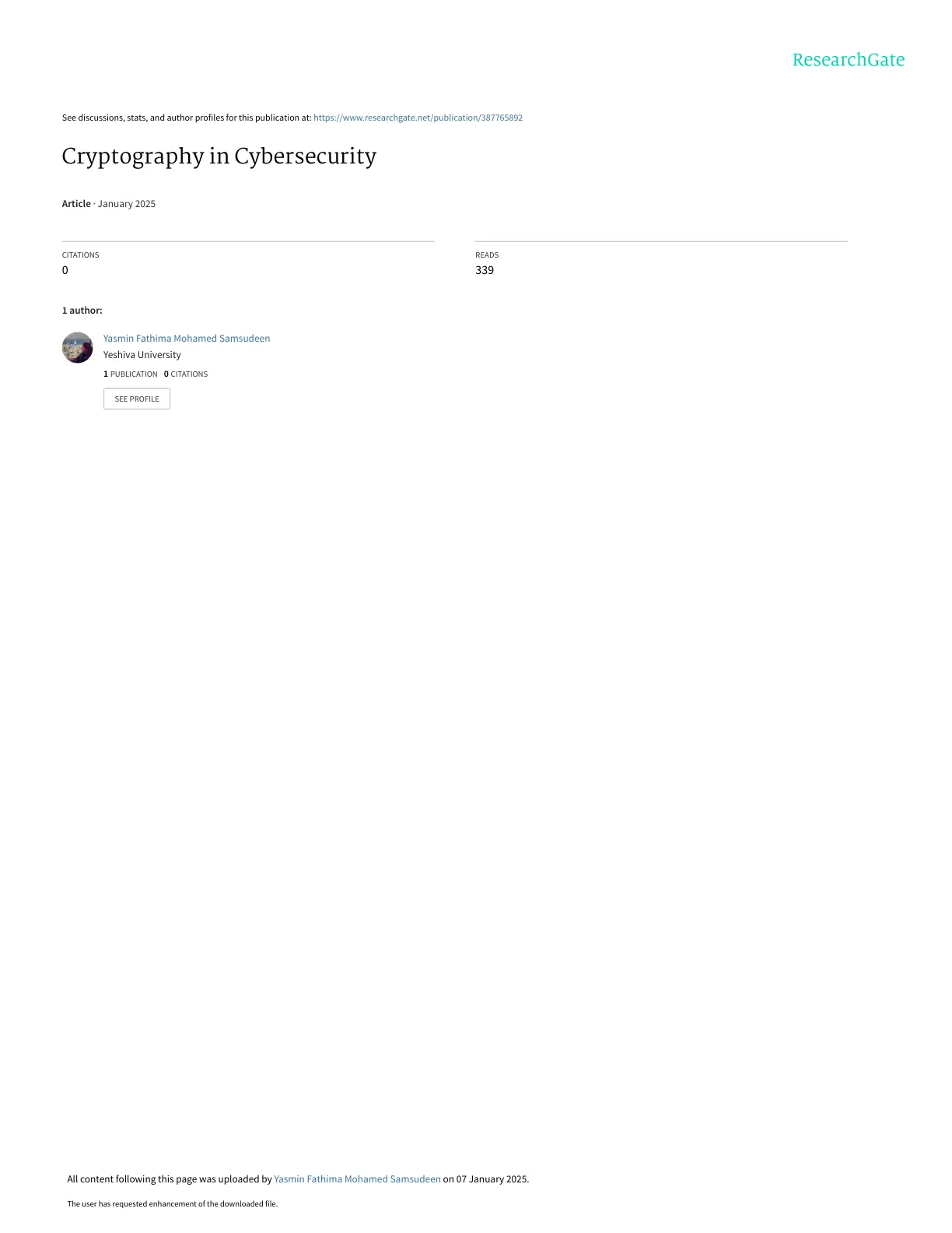 غلاف تقرير Cryptography in Cybersecurity