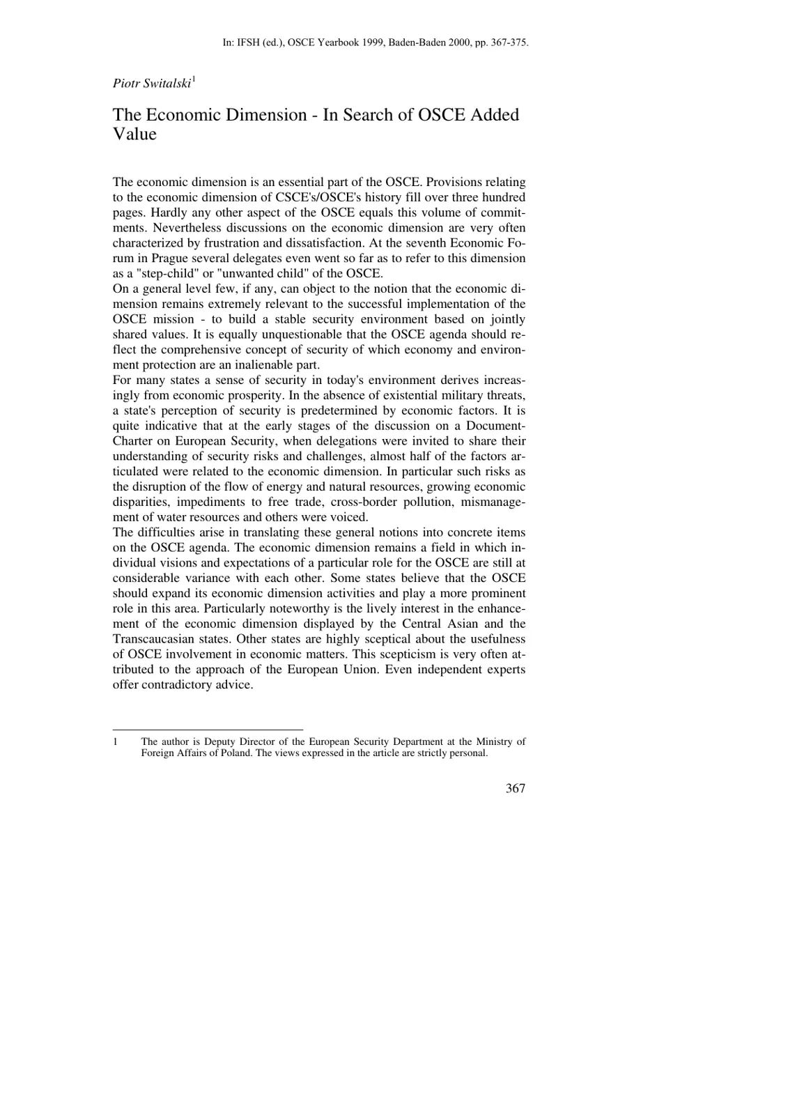 غلاف تقرير The Economic Dimension - In Search of OSCE Added Value