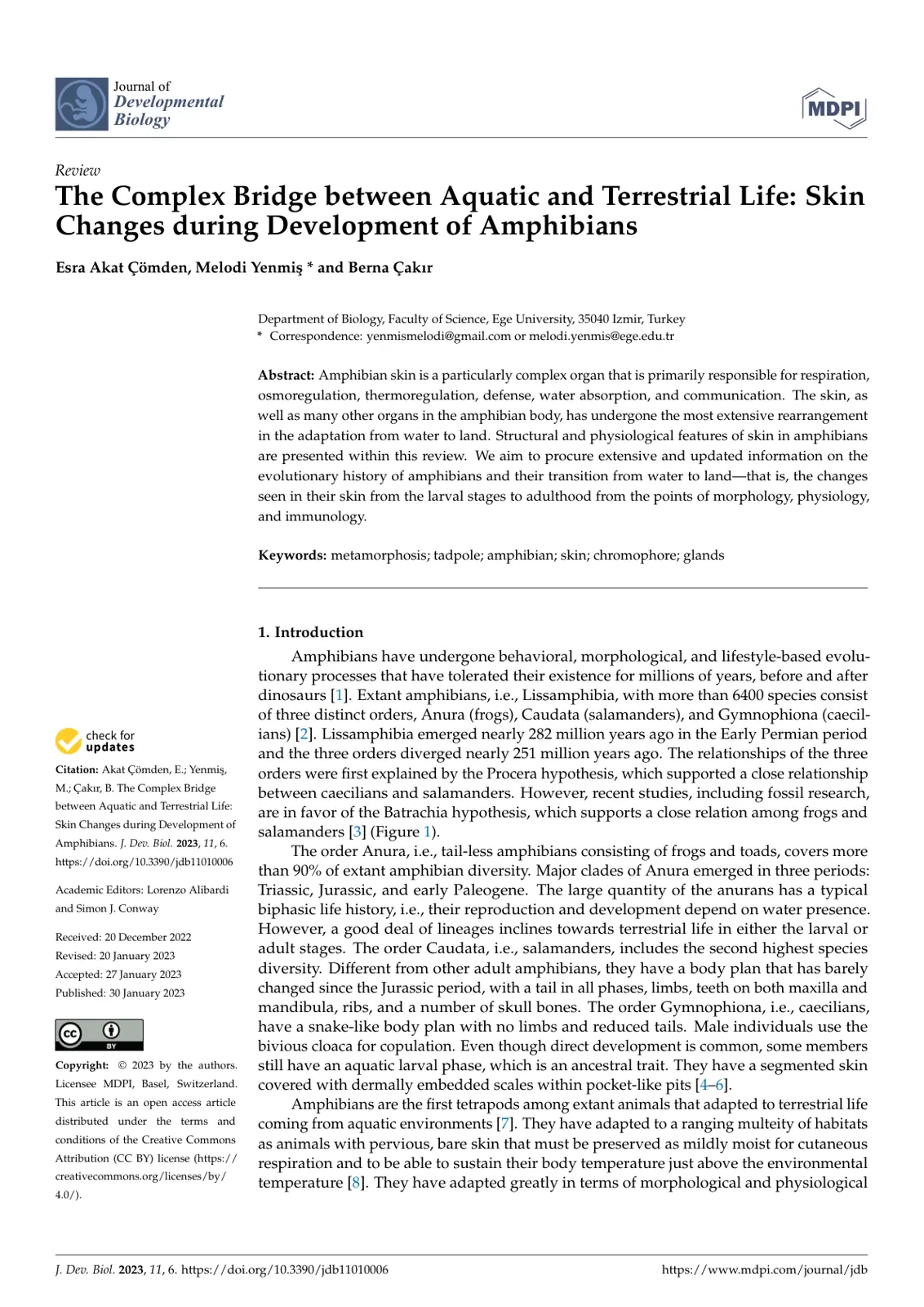 غلاف تقرير The Complex Bridge between Aquatic and Terrestrial Life: Skin Changes during Development of Amphibians