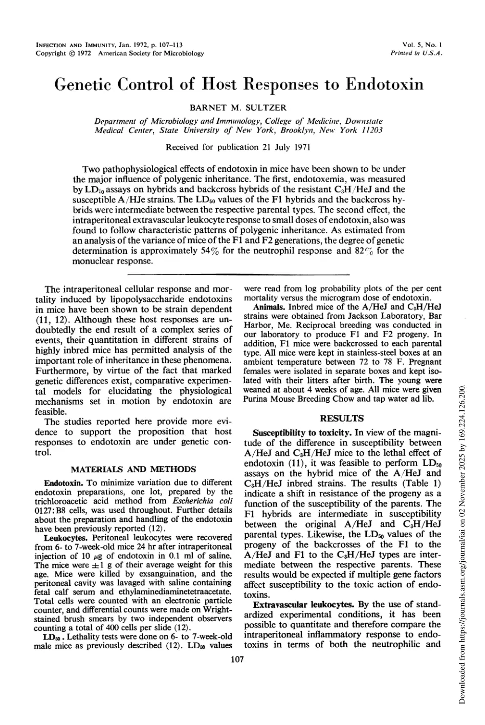غلاف تقرير Genetic Control of Host Responses to Endotoxin