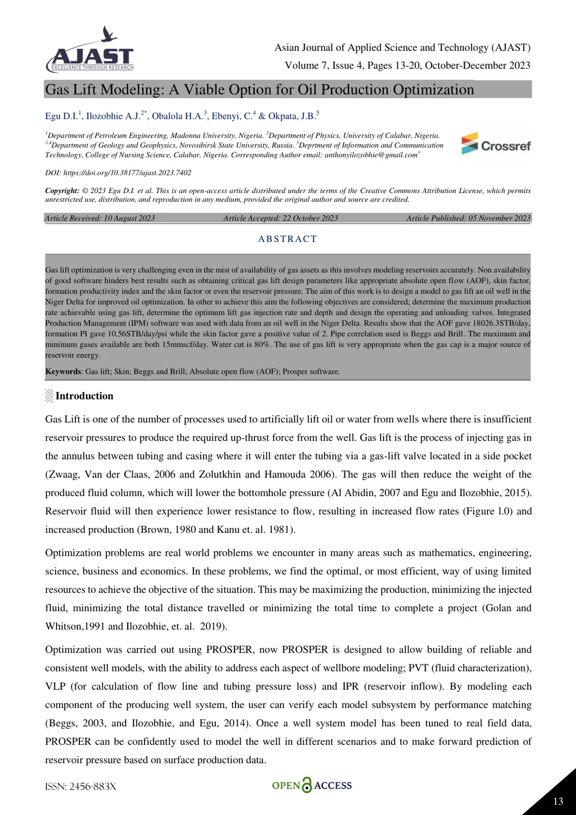 غلاف تقرير Gas Lift Modeling: A Viable Option for Oil Production Optimization