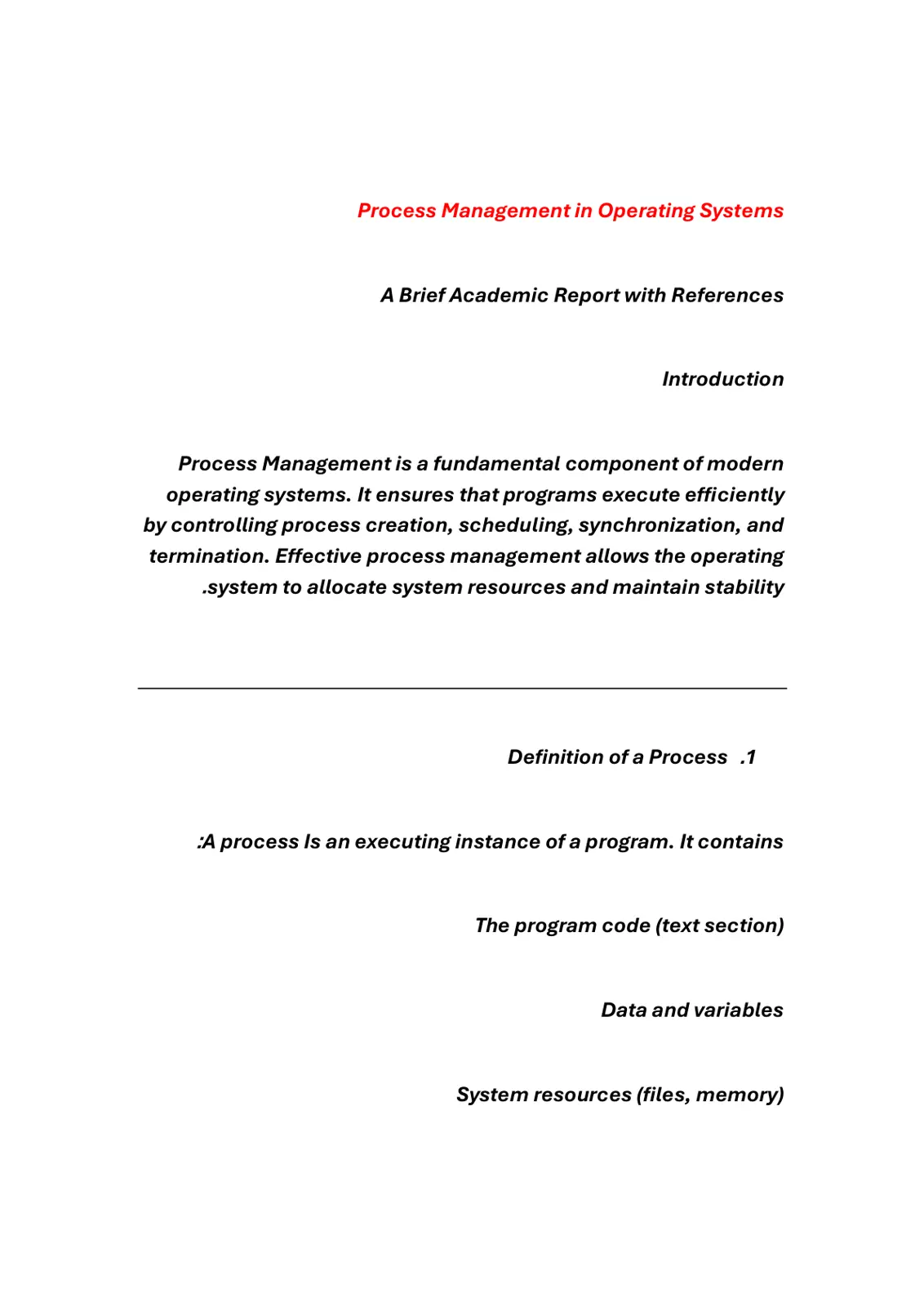 غلاف تقرير Process Management in Operating Systems
