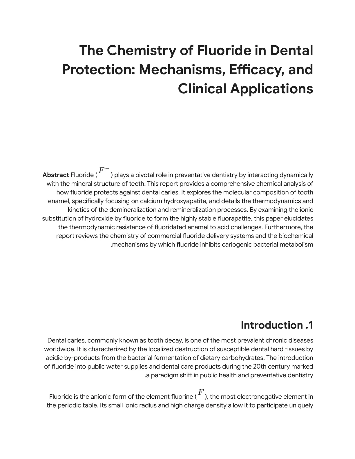 غلاف تقرير The Chemistry of Fluoride in Dental Protection: Mechanisms, Efficacy, and Clinical Applications
