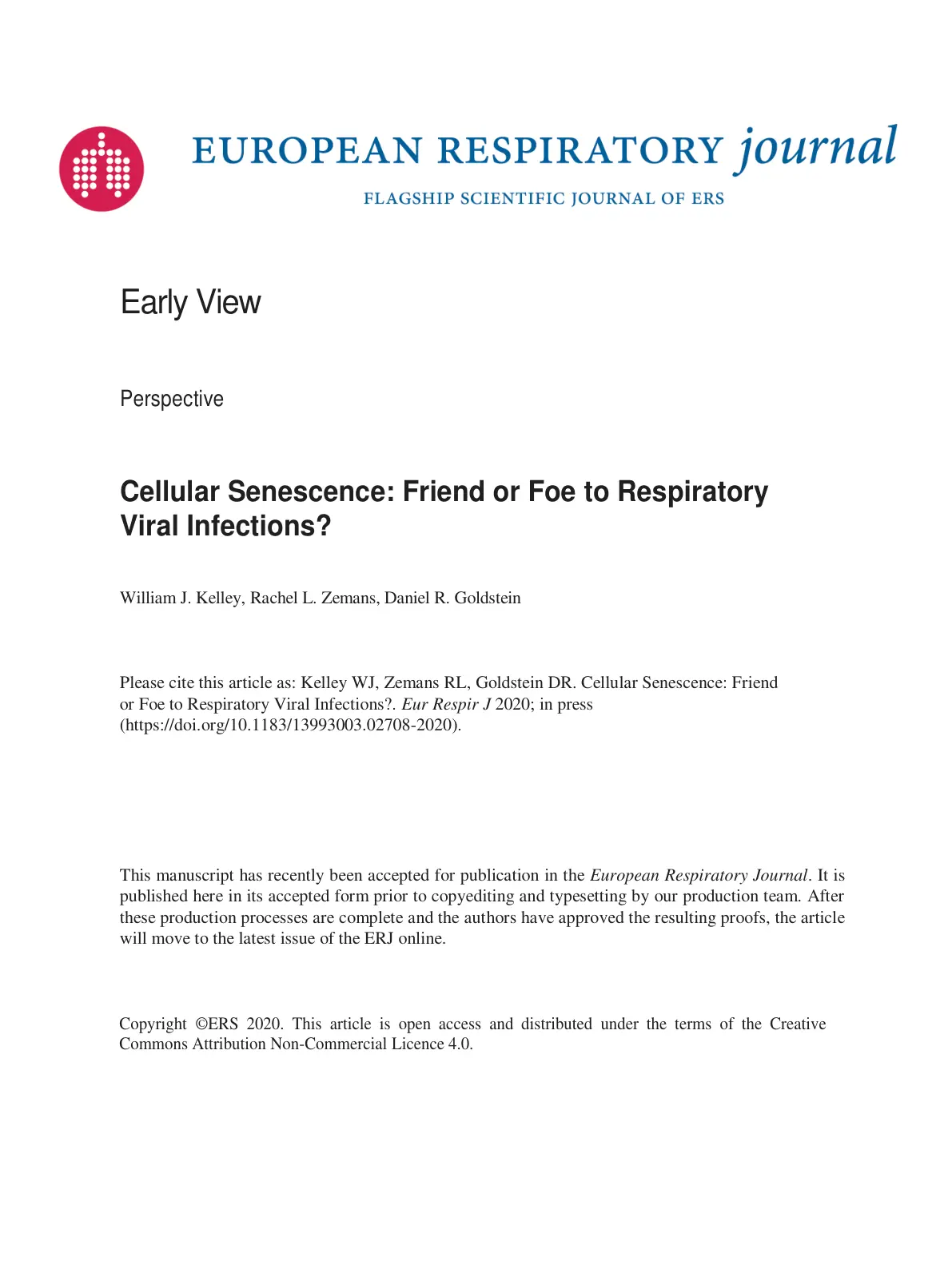 غلاف تقرير Cellular Senescence: Friend or Foe to Respiratory Viral Infections?