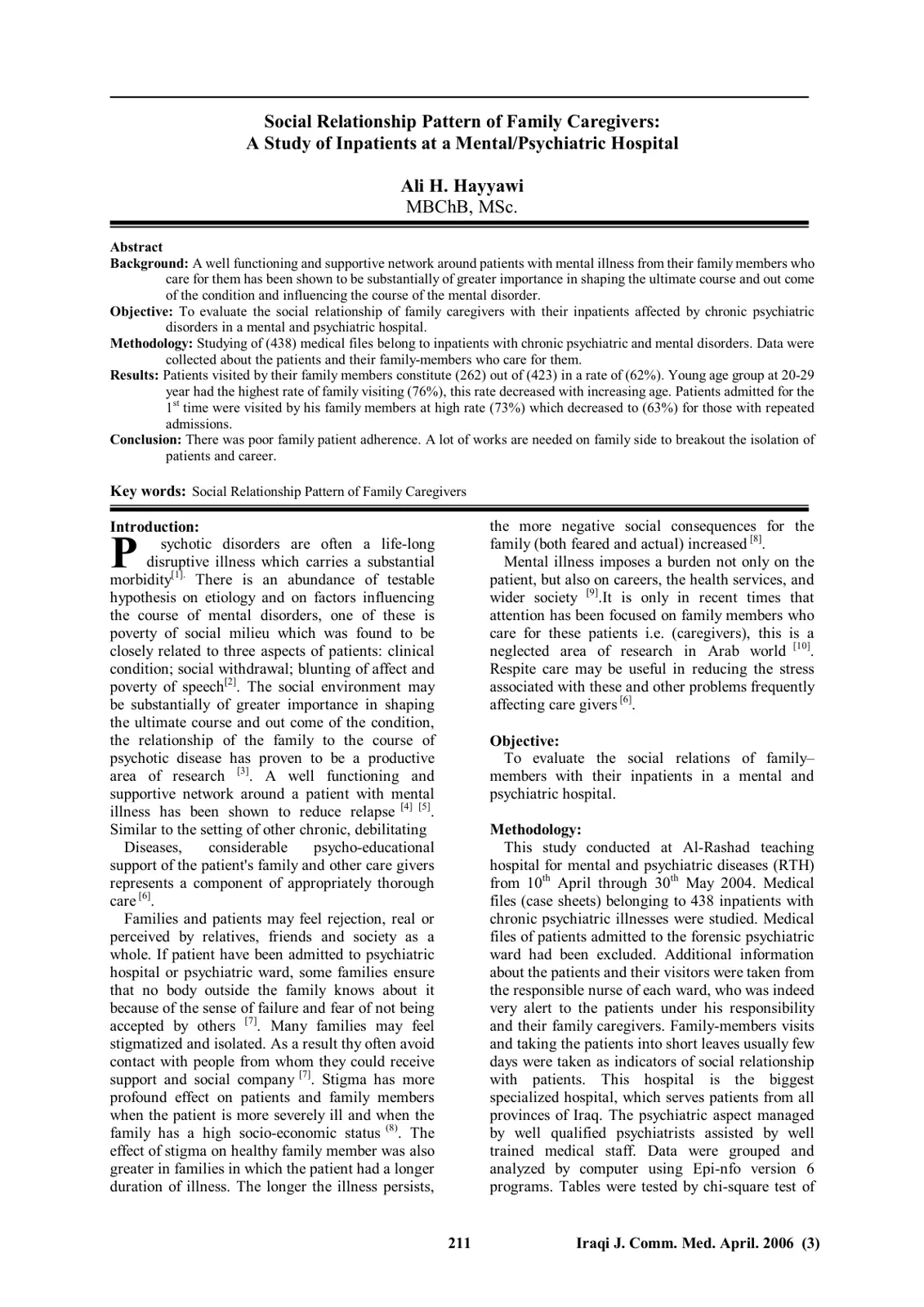 غلاف تقرير Social Relationship Pattern of Family Caregivers: A Study of Inpatients at a Mental/Psychiatric Hospital