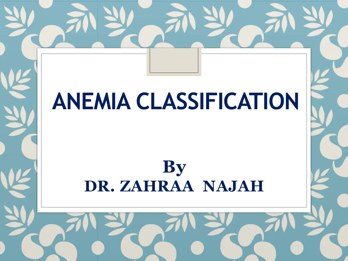 غلاف تقرير ANEMIA CLASSIFICATION