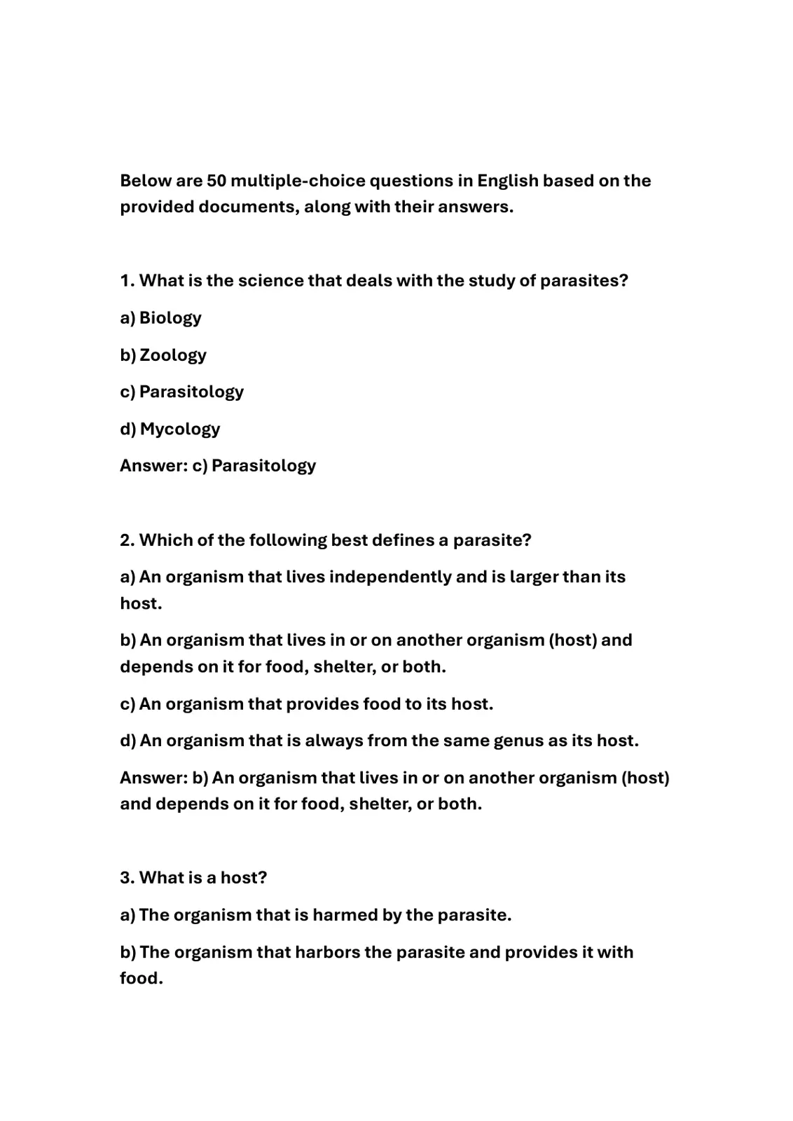 غلاف تقرير 50 Multiple-Choice Questions in Parasitology with Answers