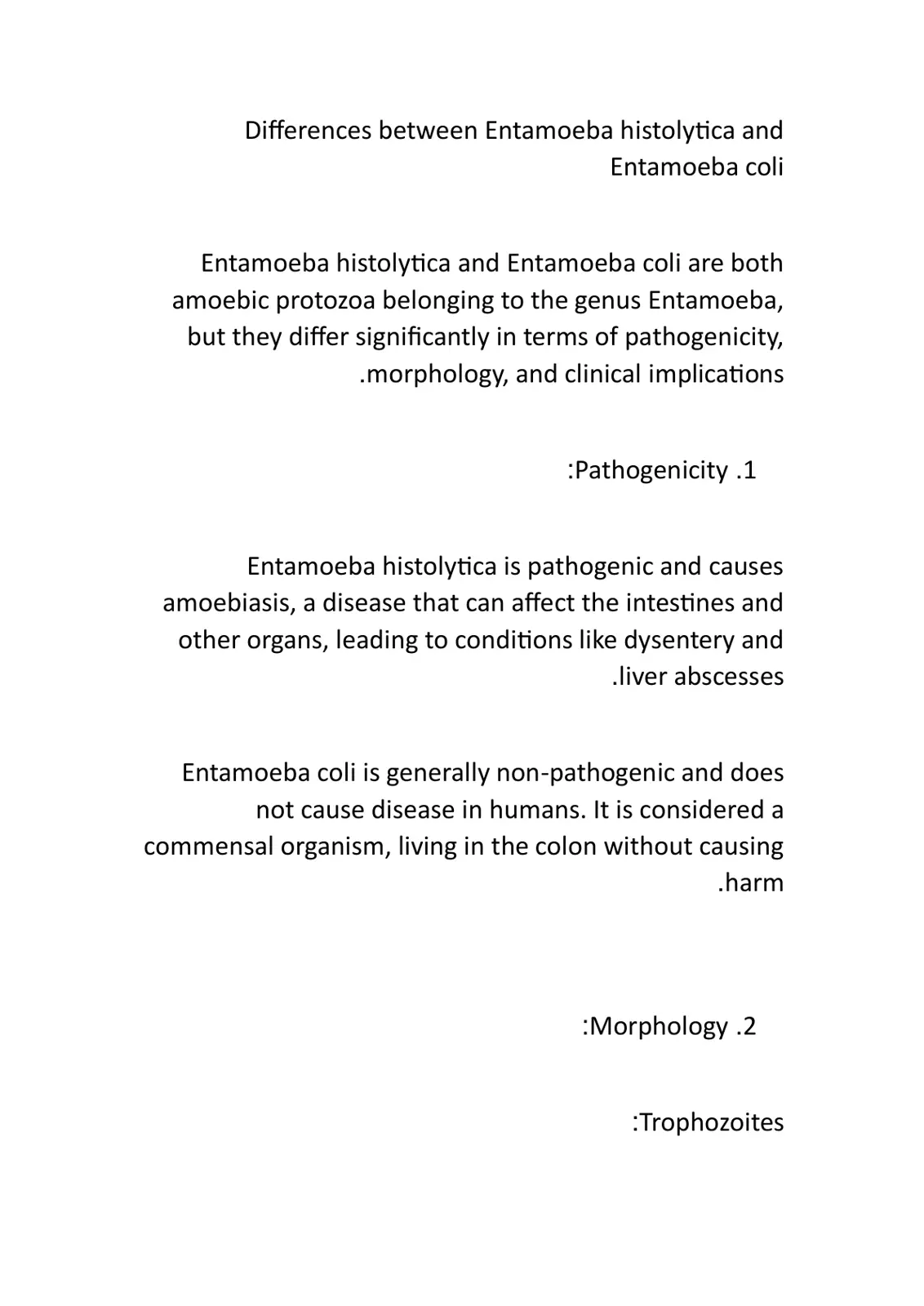 غلاف تقرير Differences between Entamoeba histolytica and Entamoeba coli