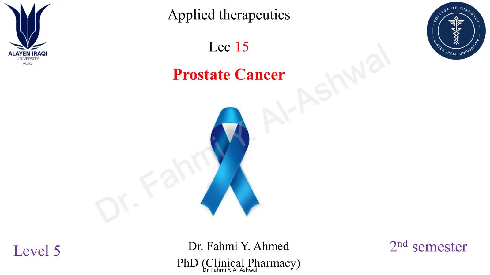غلاف تقرير Prostate Cancer – Applied Therapeutics Lec 15
