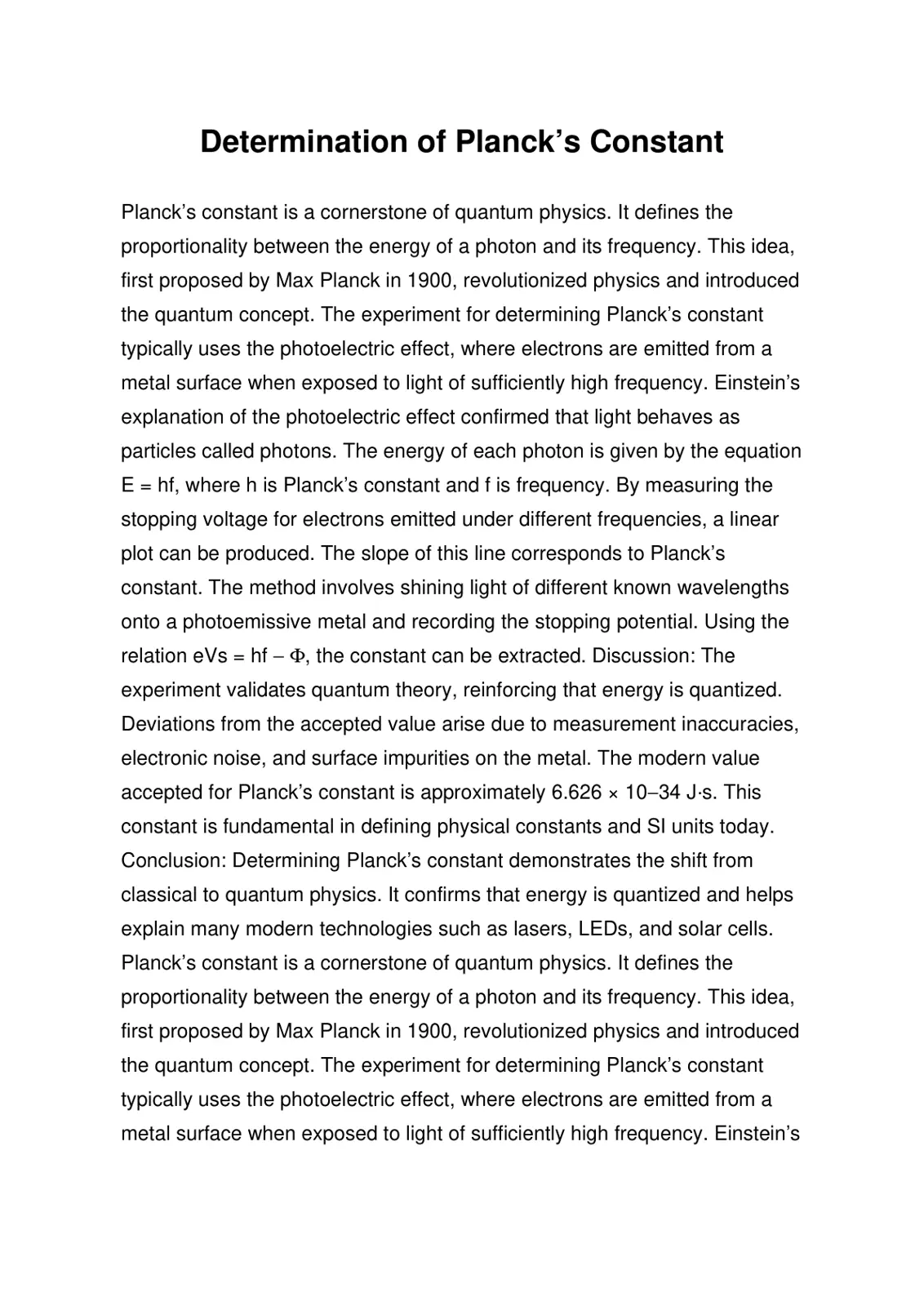 غلاف تقرير Determination of Planck's Constant