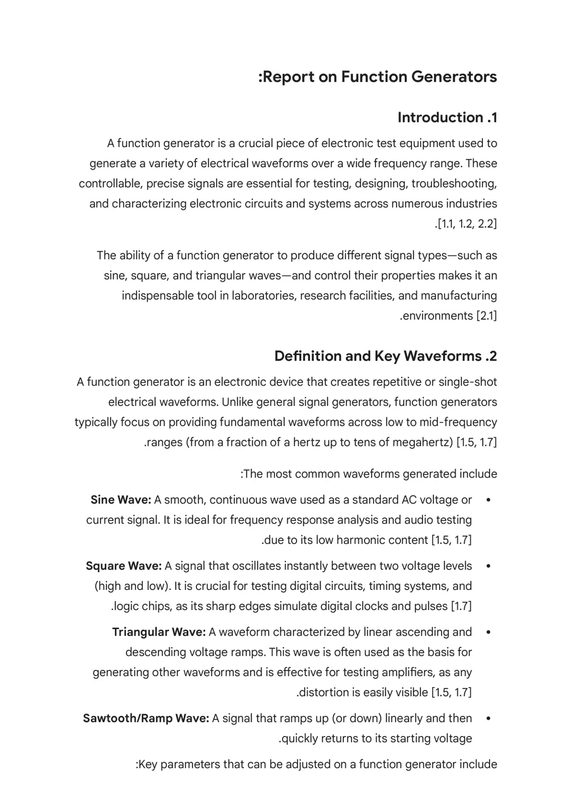 غلاف تقرير Report on Function Generators