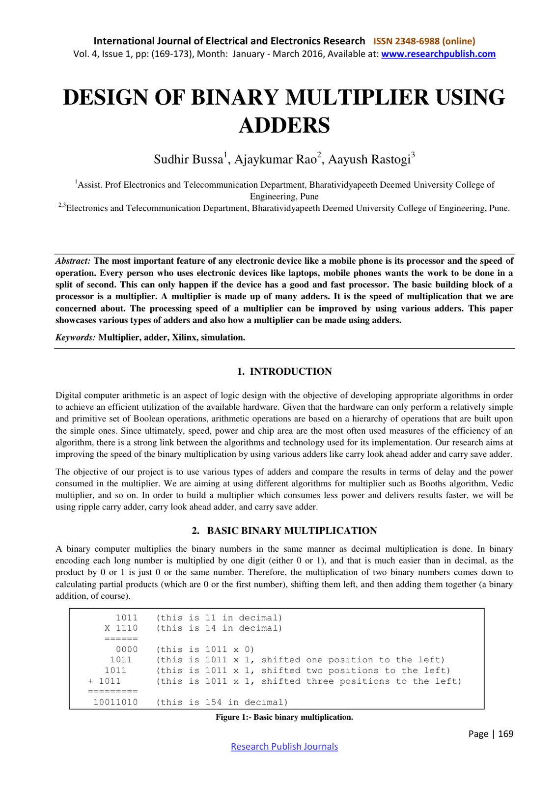 غلاف تقرير Design of Binary Multiplier Using Adders