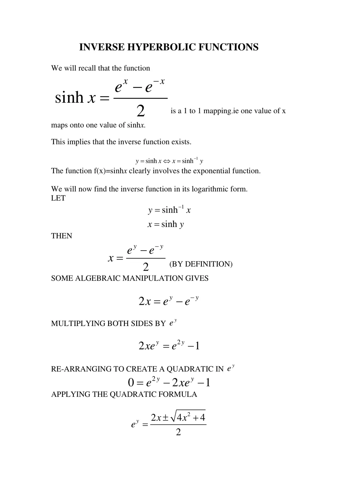 غلاف تقرير INVERSE HYPERBOLIC FUNCTIONS