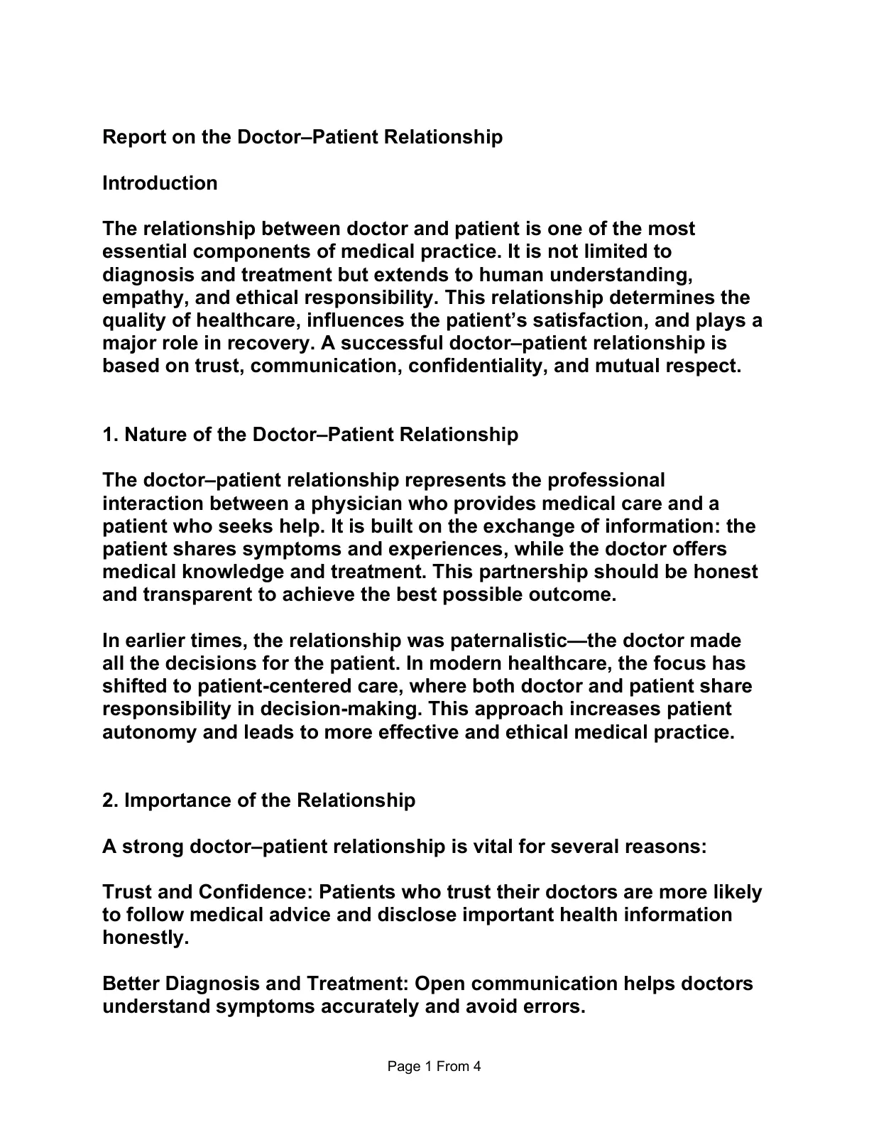 غلاف تقرير Report on the Doctor-Patient Relationship