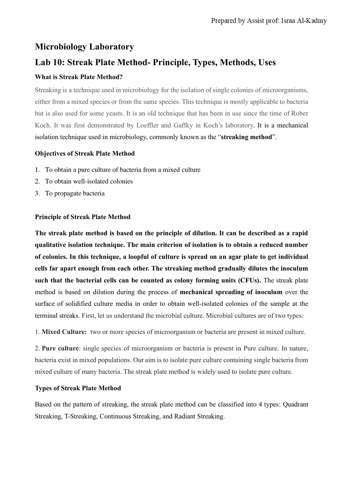 غلاف تقرير Lab 10: Streak Plate Method- Principle, Types, Methods, Uses