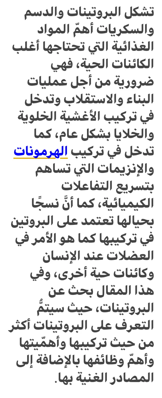 غلاف تقرير البروتينات: التركيب والأهمية والمصادر