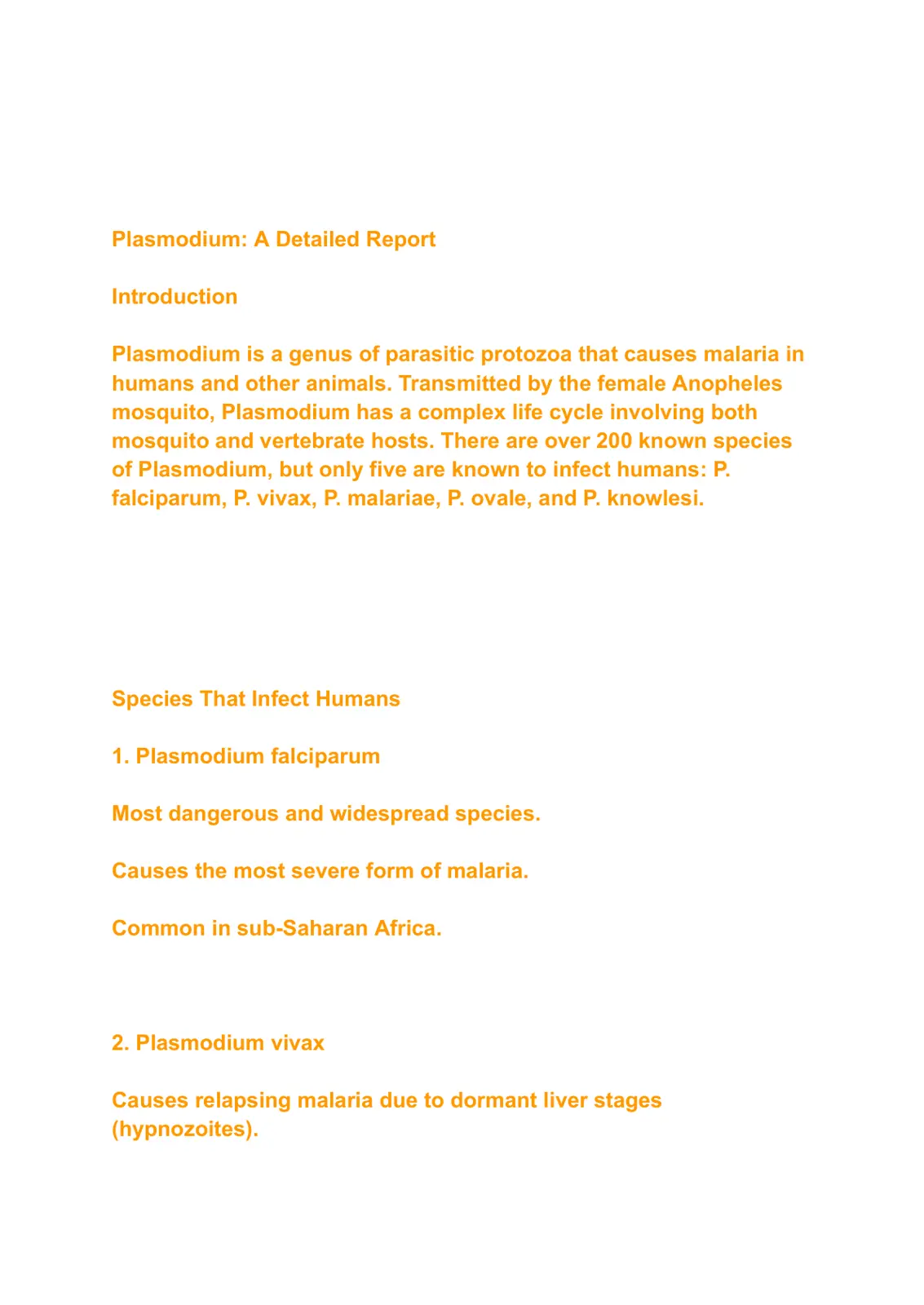 غلاف تقرير Plasmodium: A Detailed Report