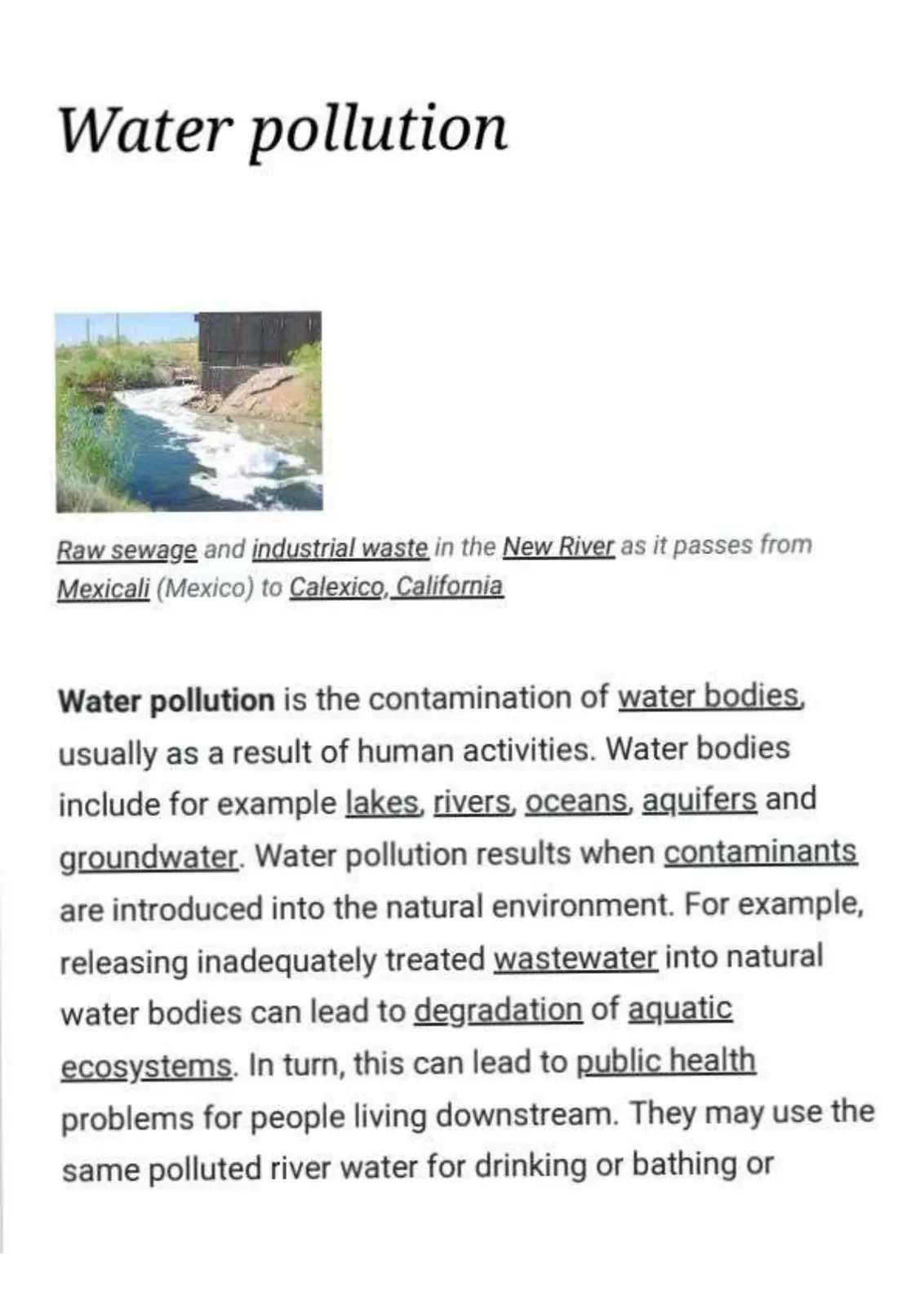 غلاف تقرير Water pollution
