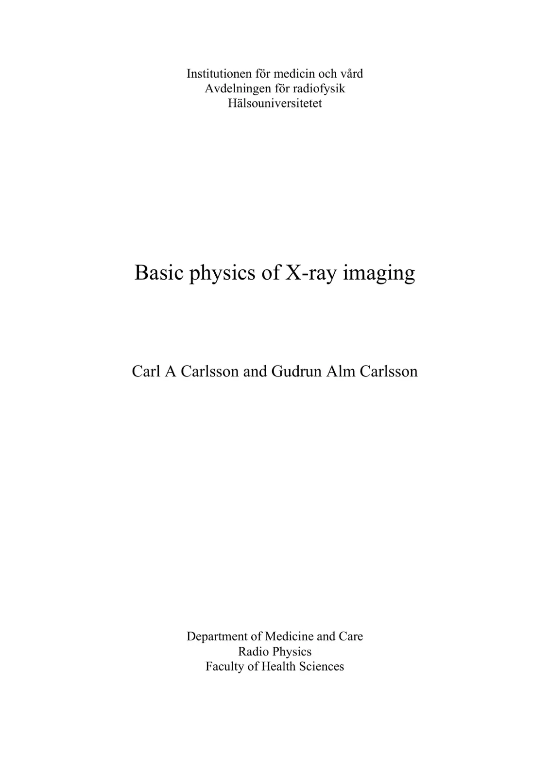 غلاف تقرير Basic physics of X-ray imaging