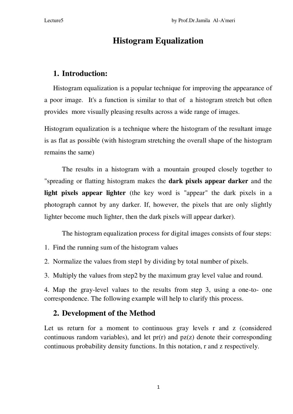 غلاف تقرير Histogram Equalization - Lecture 5