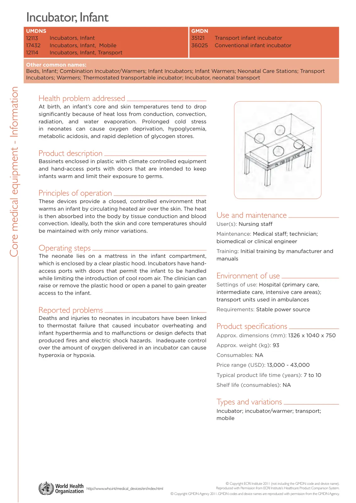 غلاف تقرير Core medical equipment - Information: Incubator, Infant