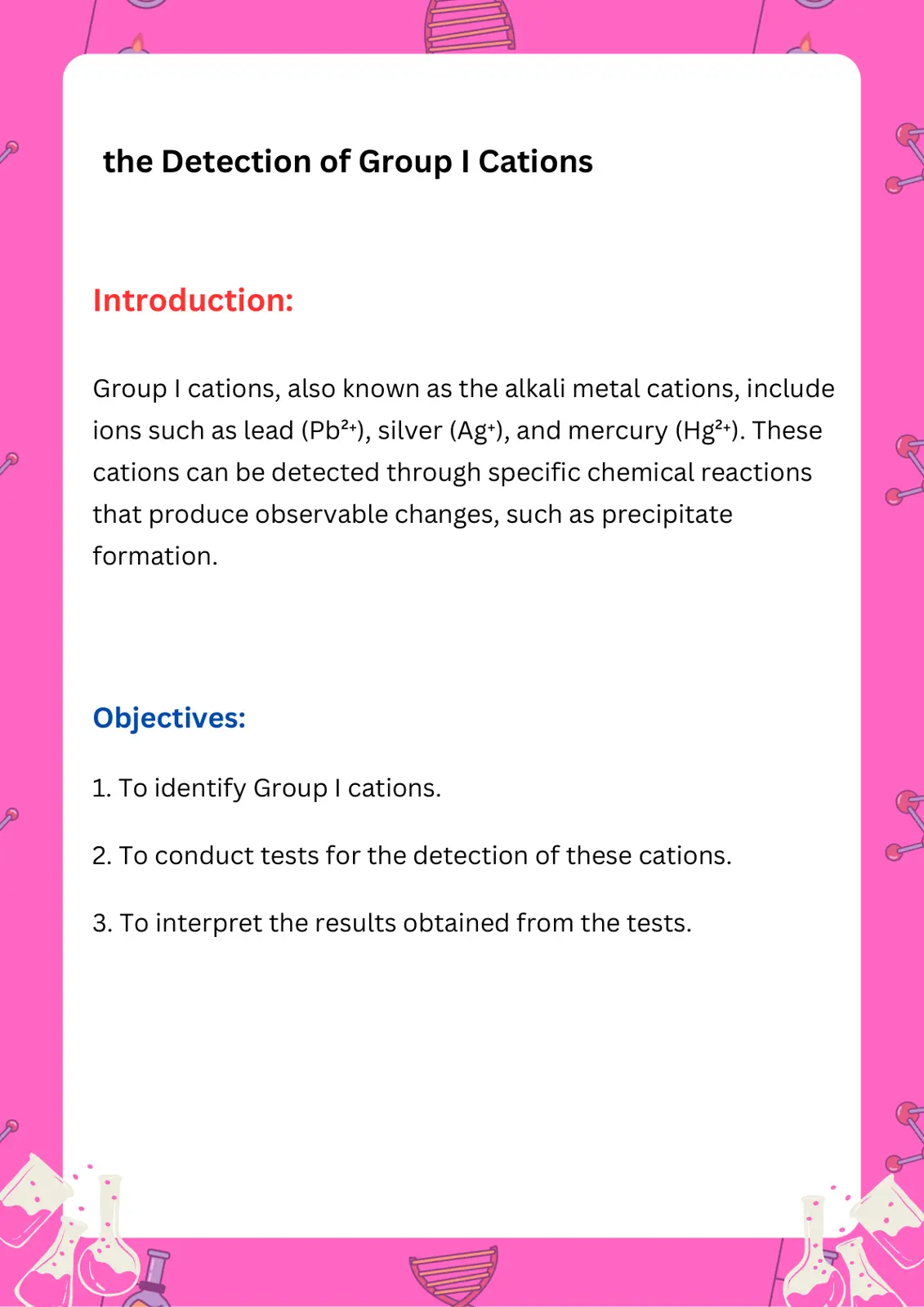 غلاف تقرير The Detection of Group I Cations