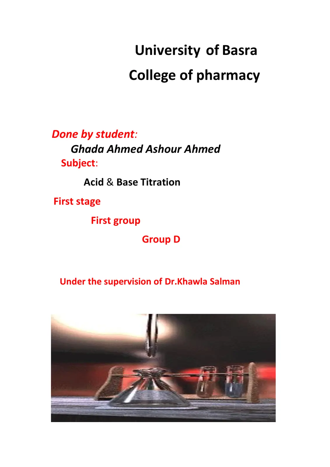 غلاف تقرير Acid & Base Titration