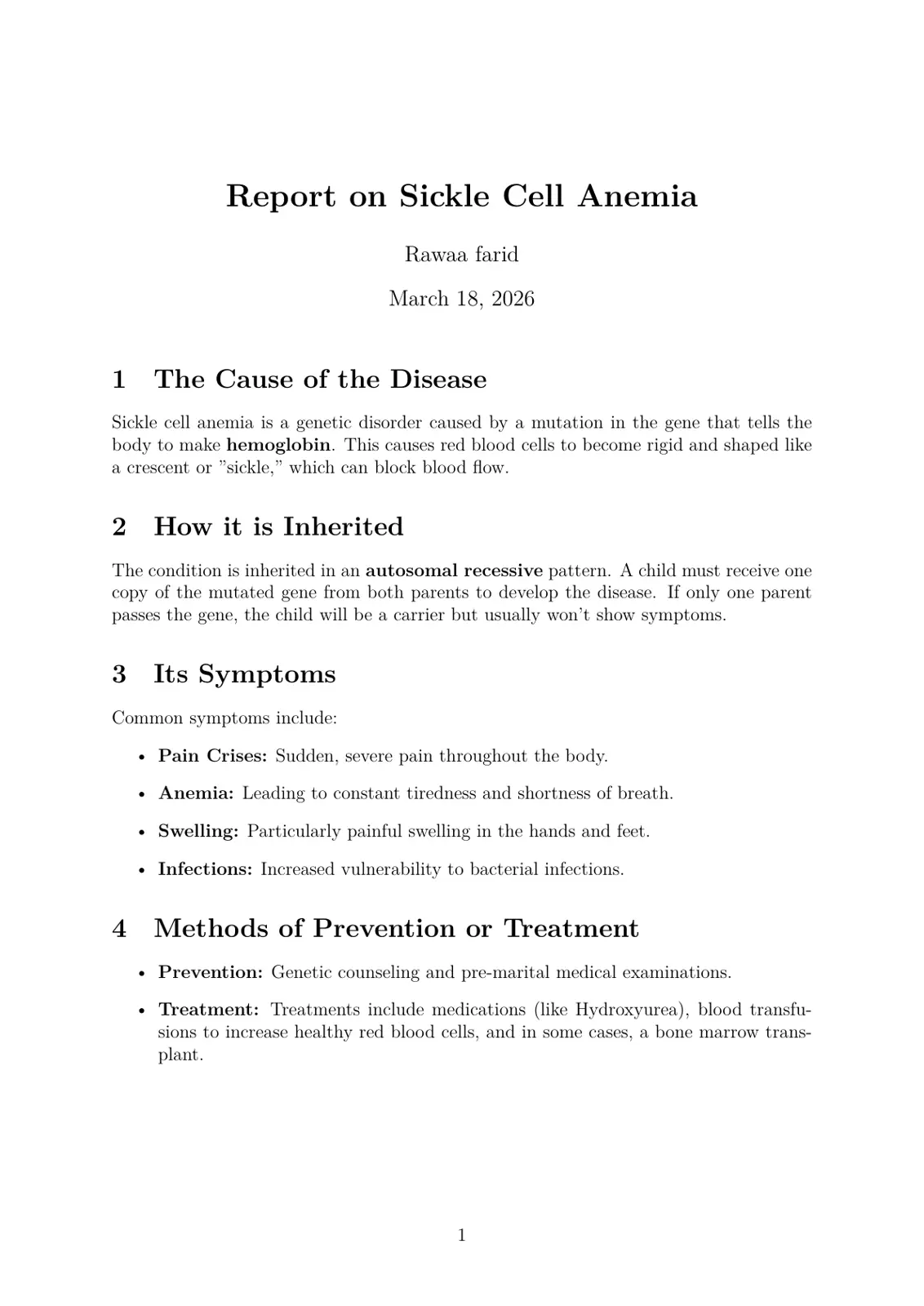 غلاف تقرير Report on Sickle Cell Anemia