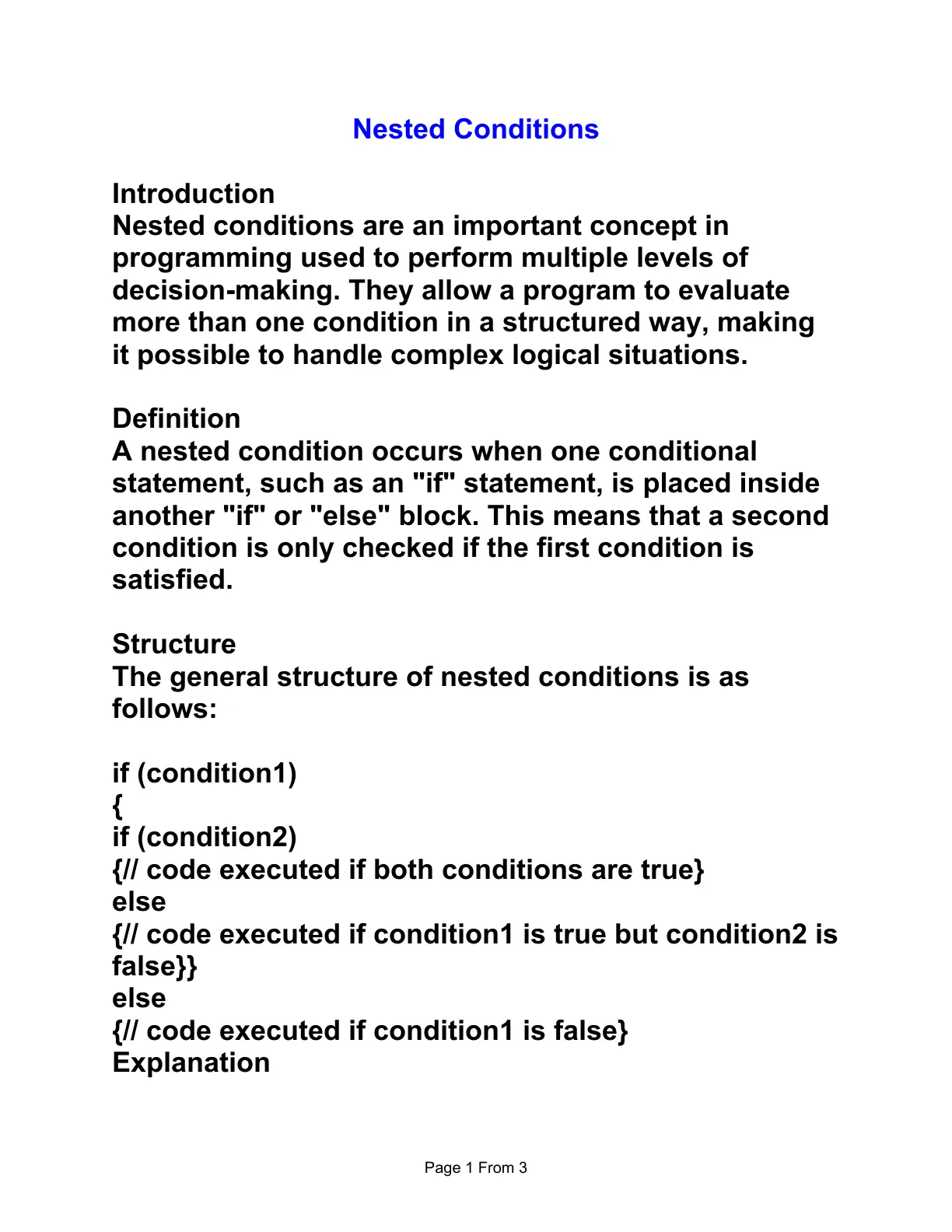 غلاف تقرير Nested Conditions