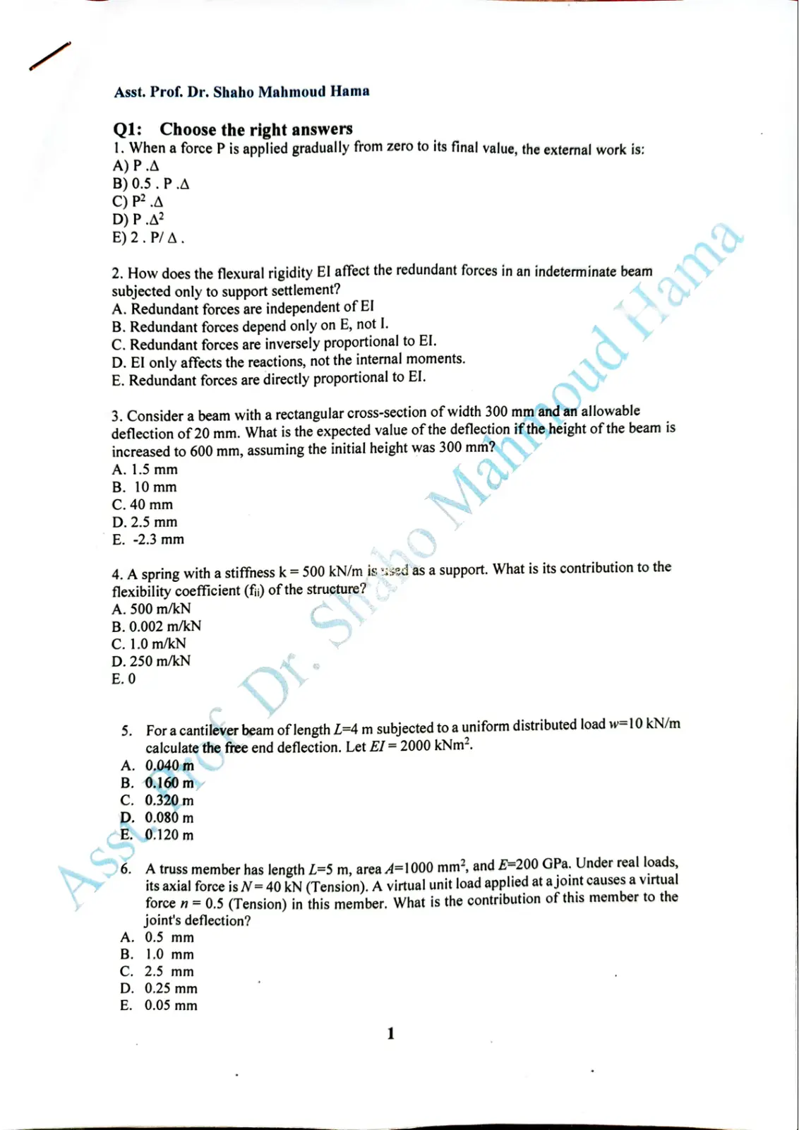 غلاف تقرير Theory of Structure II - Quiz