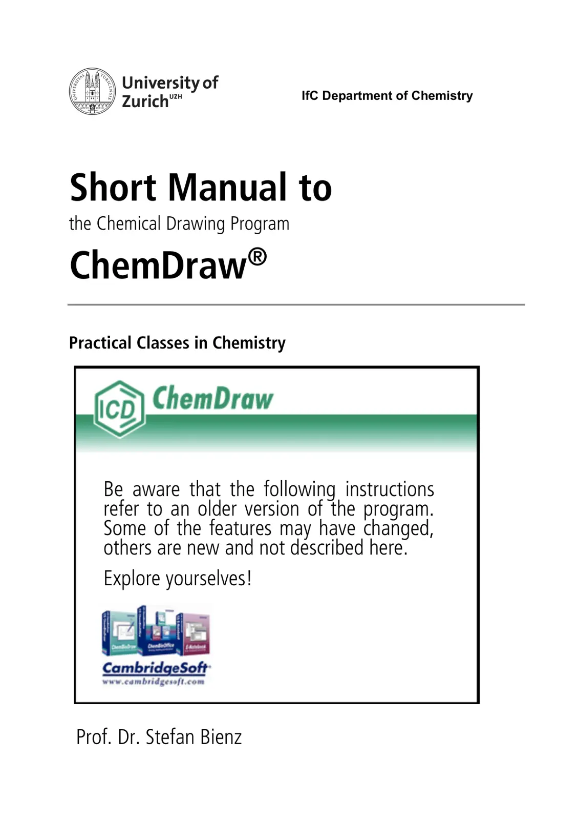 غلاف تقرير Short Manual to the Chemical Drawing Program ChemDraw®