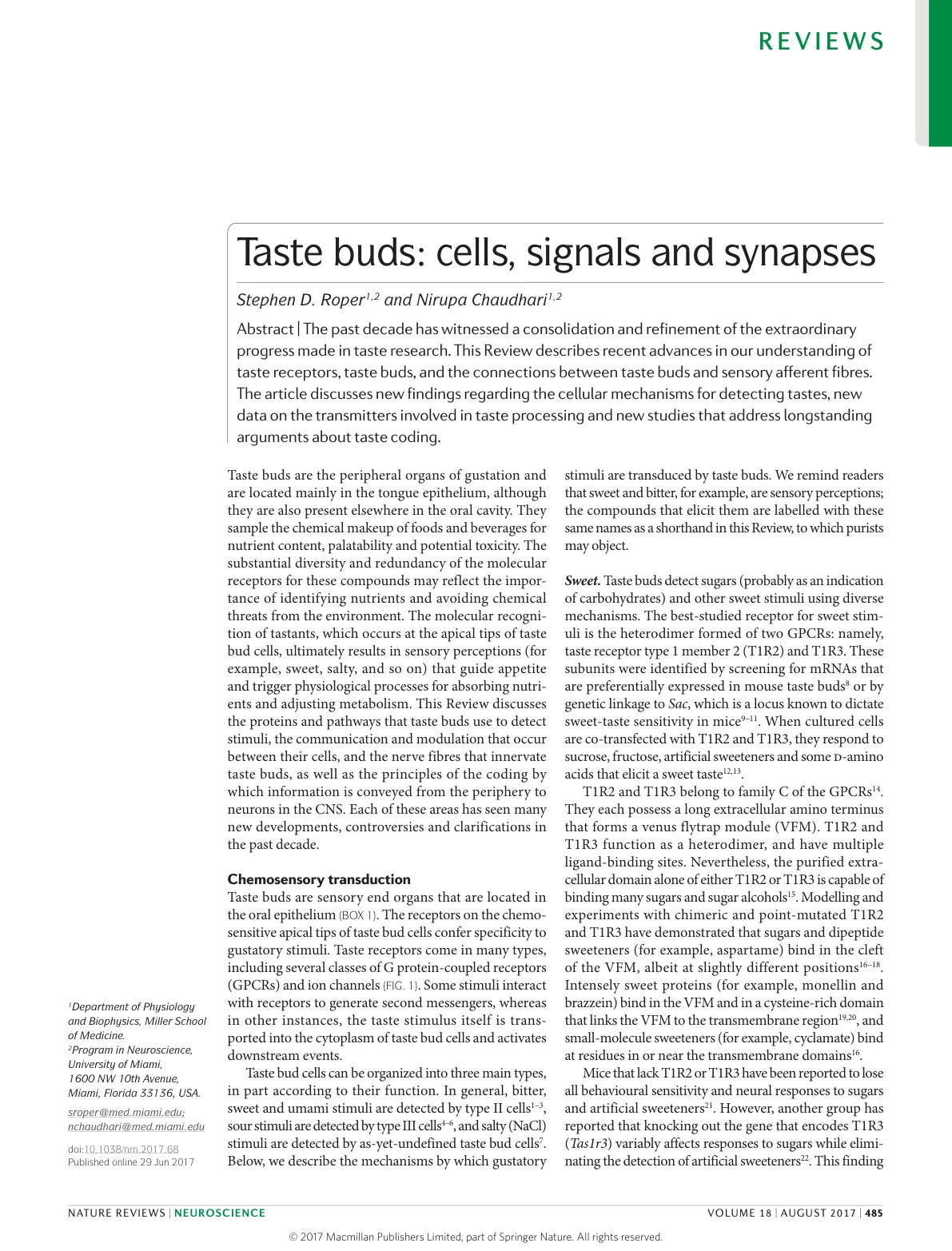غلاف تقرير Taste buds: cells, signals and synapses