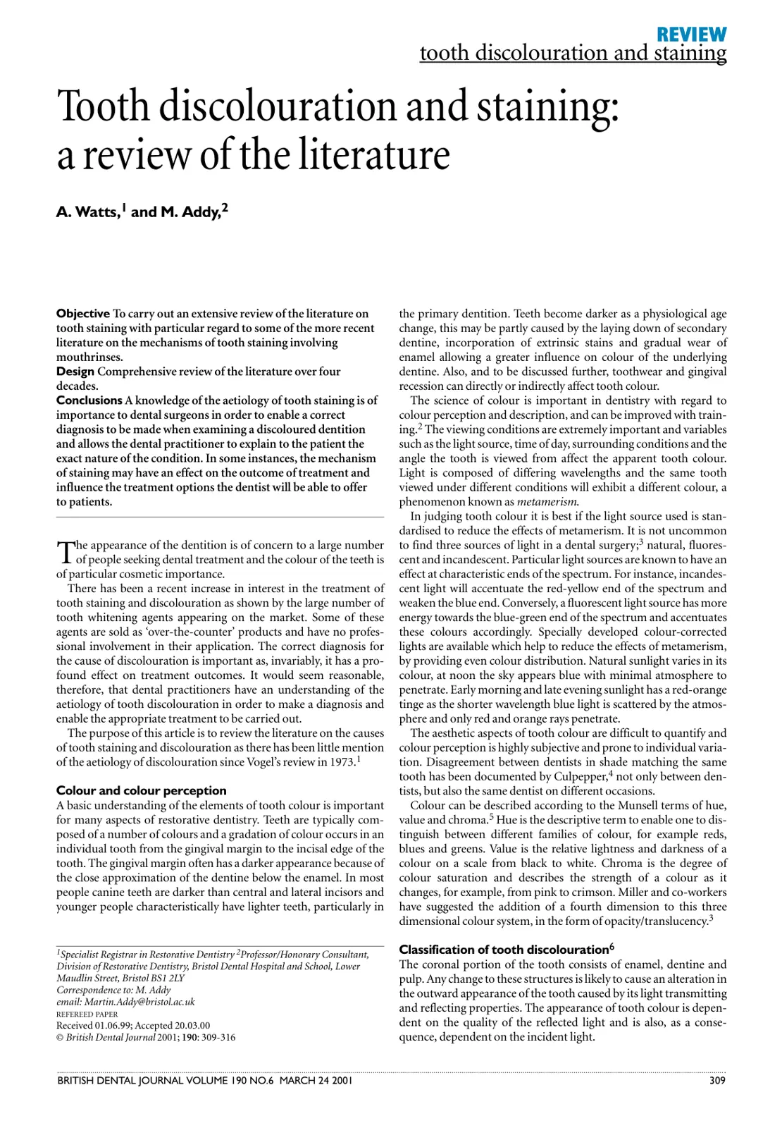 غلاف تقرير Tooth discolouration and staining: a review of the literature