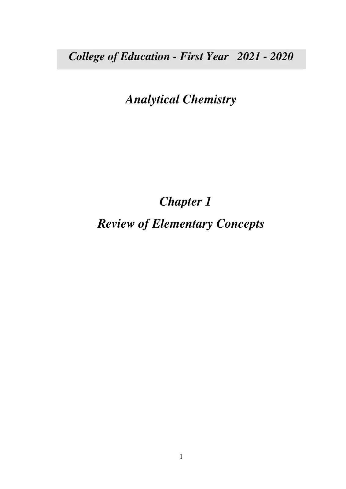 غلاف تقرير Analytical Chemistry Chapter 1: Review of Elementary Concepts